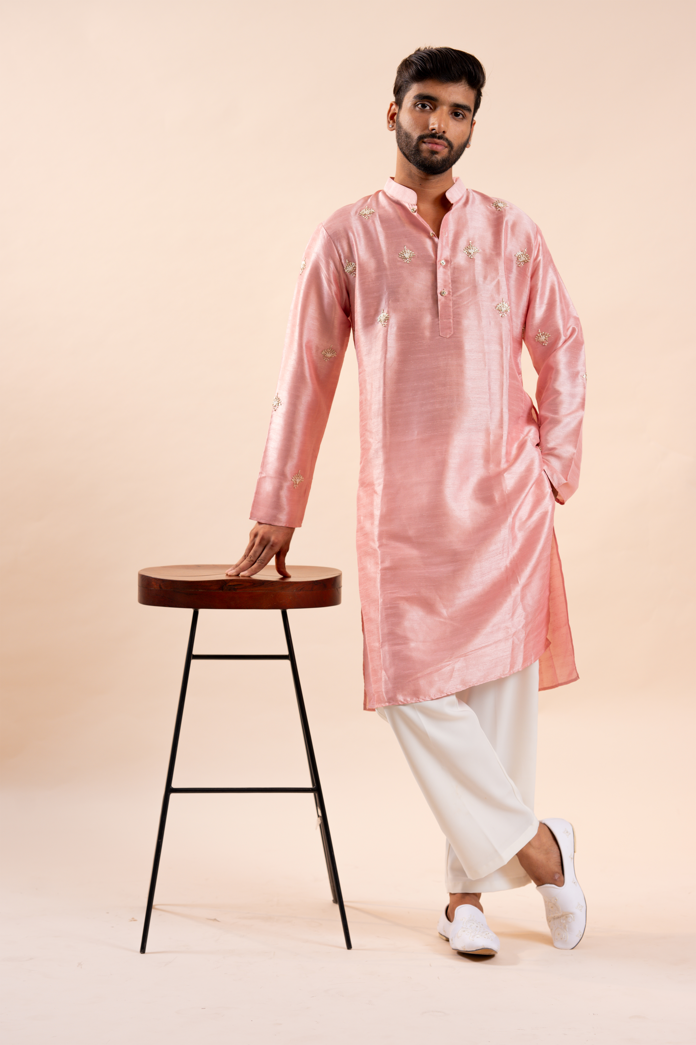 Pink Handwork Thread Mens Kurta & Pants Set | Festive Outfit for men | Groom or Groomsmen outfit
