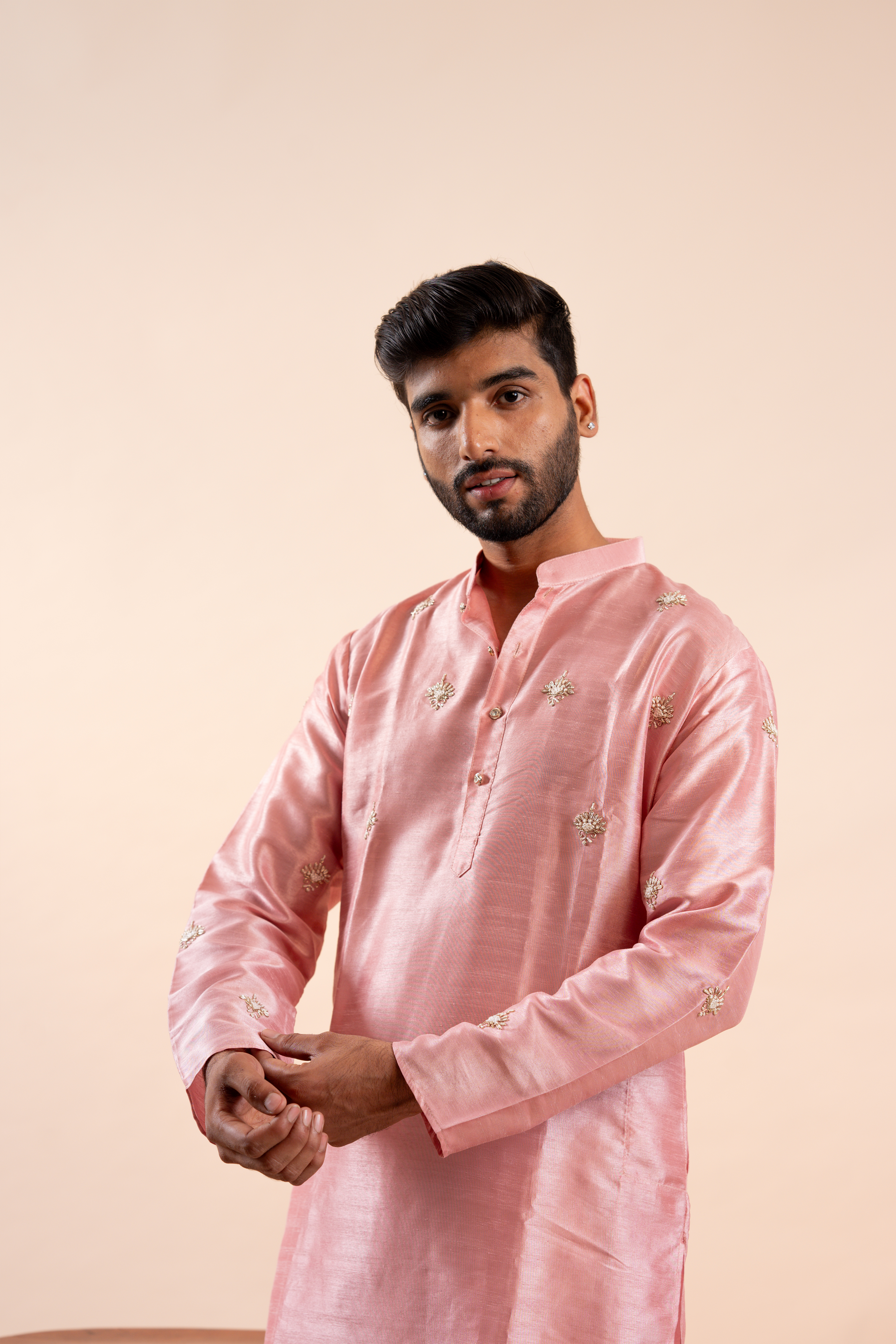 Pink Handwork Thread Mens Kurta & Pants Set | Festive Outfit for men | Groom or Groomsmen outfit