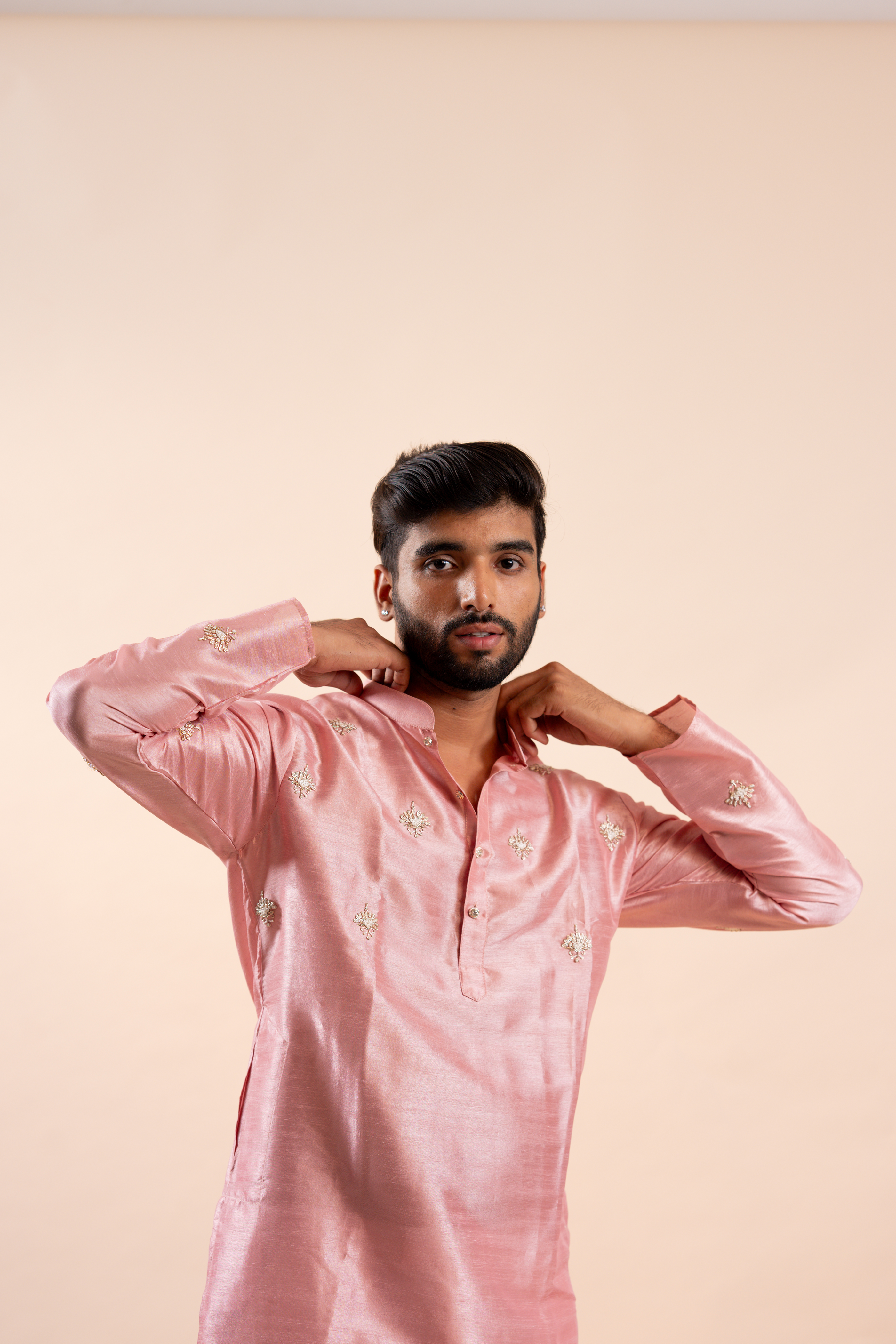 Pink Handwork Thread Mens Kurta & Pants Set | Festive Outfit for men | Groom or Groomsmen outfit