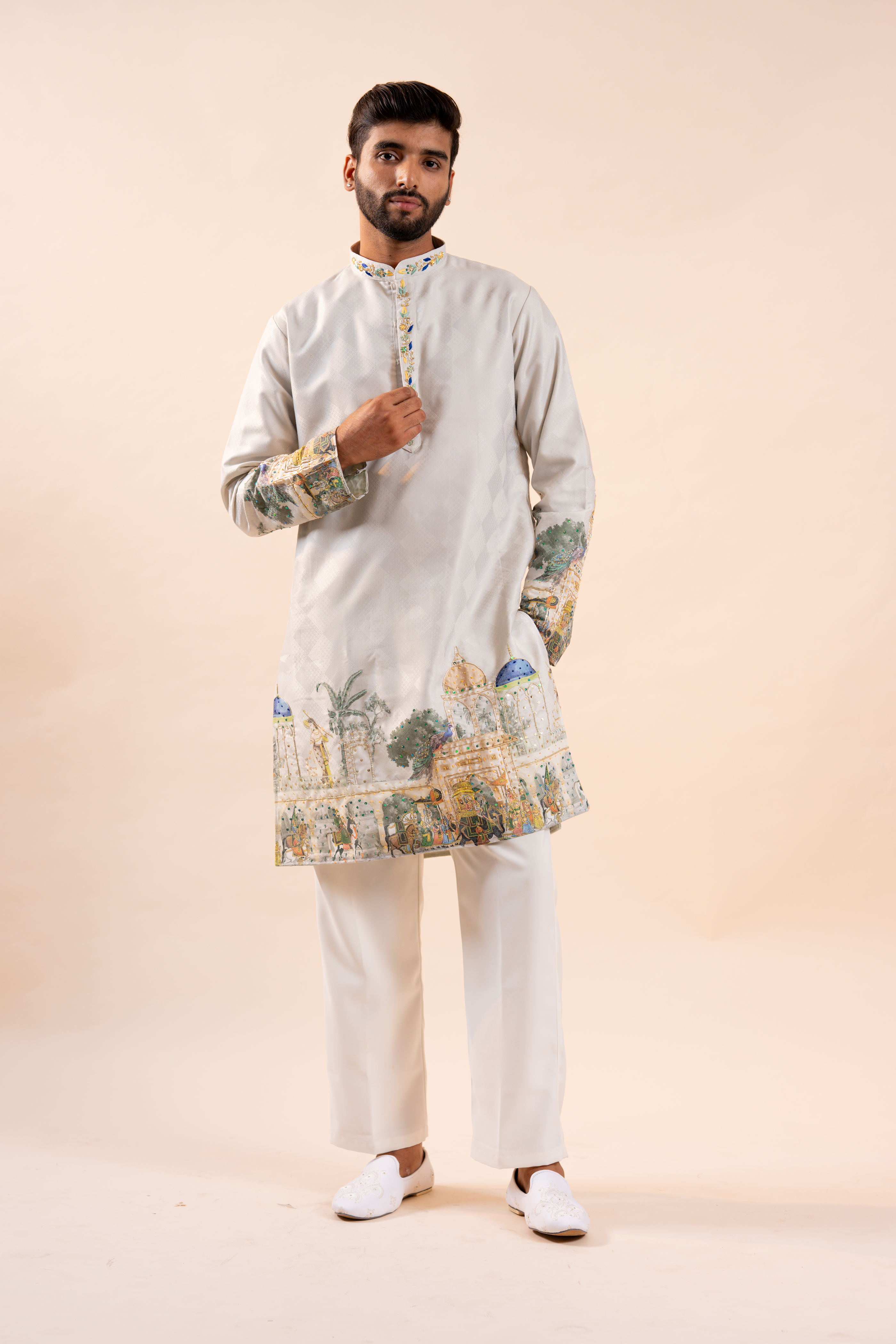 Silk Handwork Mens Kurta & Pants Set | Festive Outfit for men | Wedding wear for men | kurta for groom or groomsmen