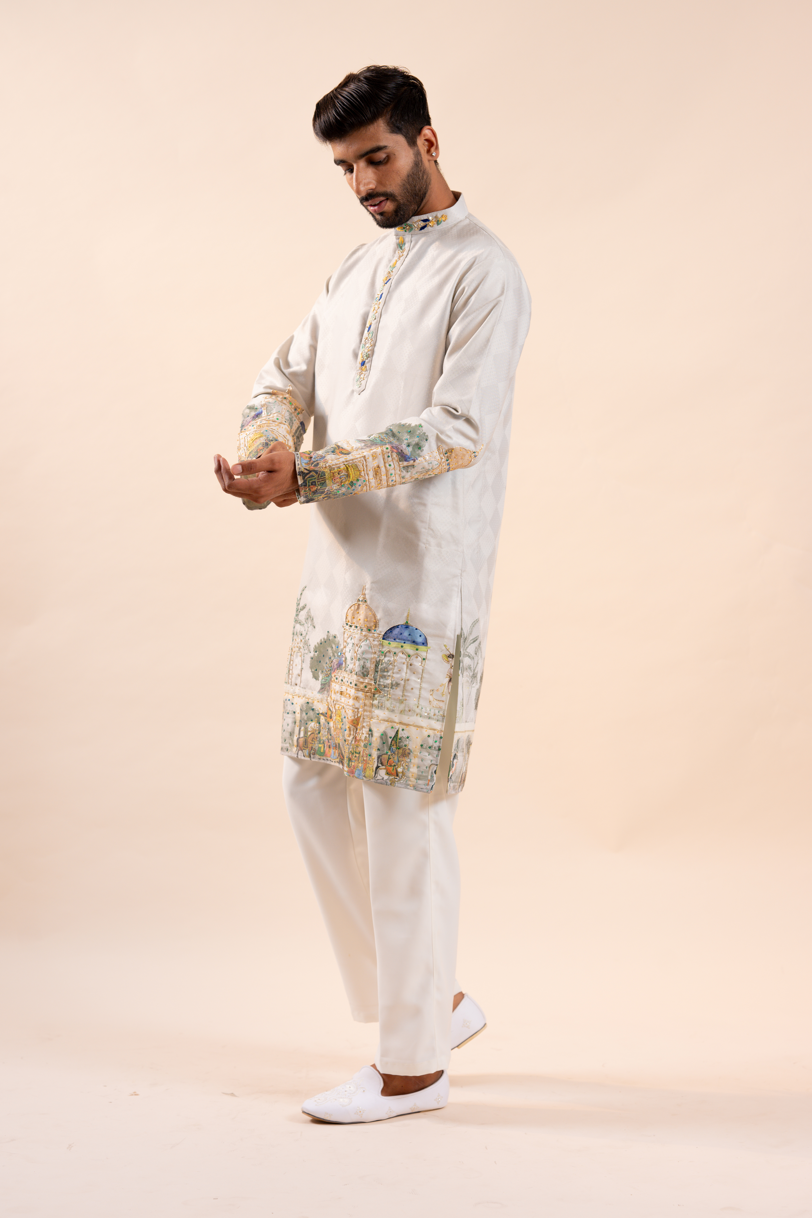Silk Handwork Mens Kurta & Pants Set | Festive Outfit for men | Wedding wear for men | kurta for groom or groomsmen