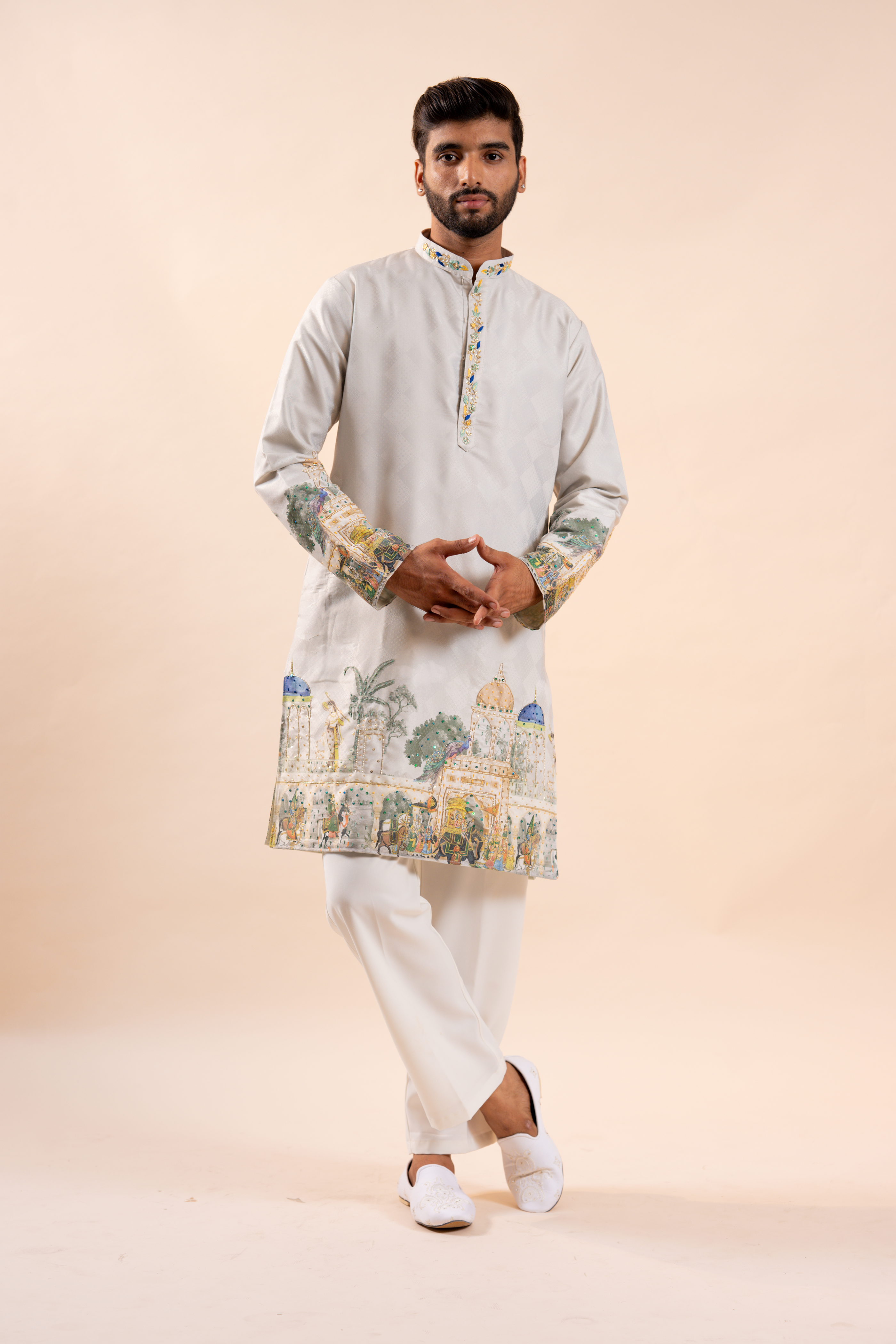 Silk Handwork Mens Kurta & Pants Set | Festive Outfit for men | Wedding wear for men | kurta for groom or groomsmen