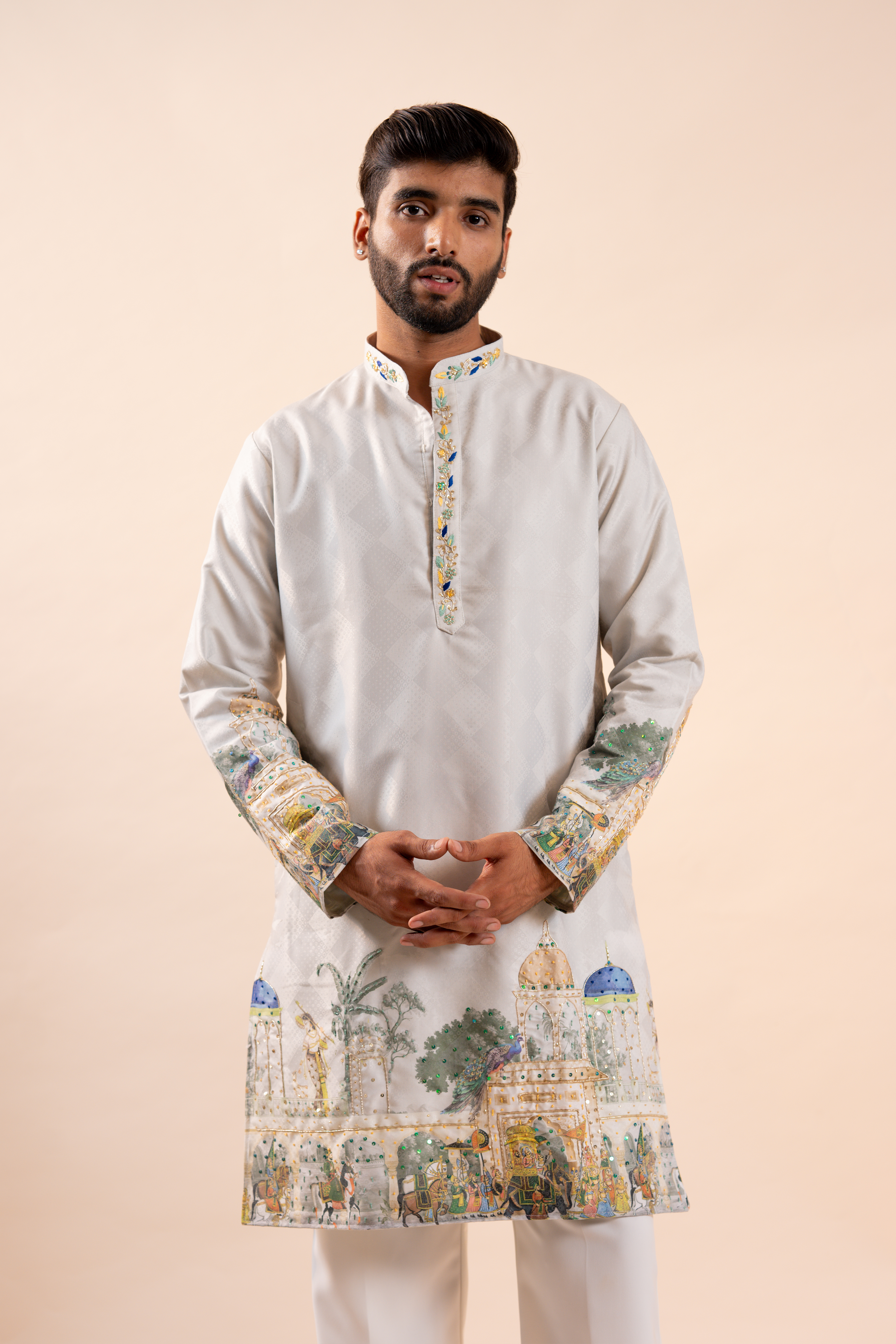 Silk Handwork Mens Kurta & Pants Set | Festive Outfit for men | Wedding wear for men | kurta for groom or groomsmen