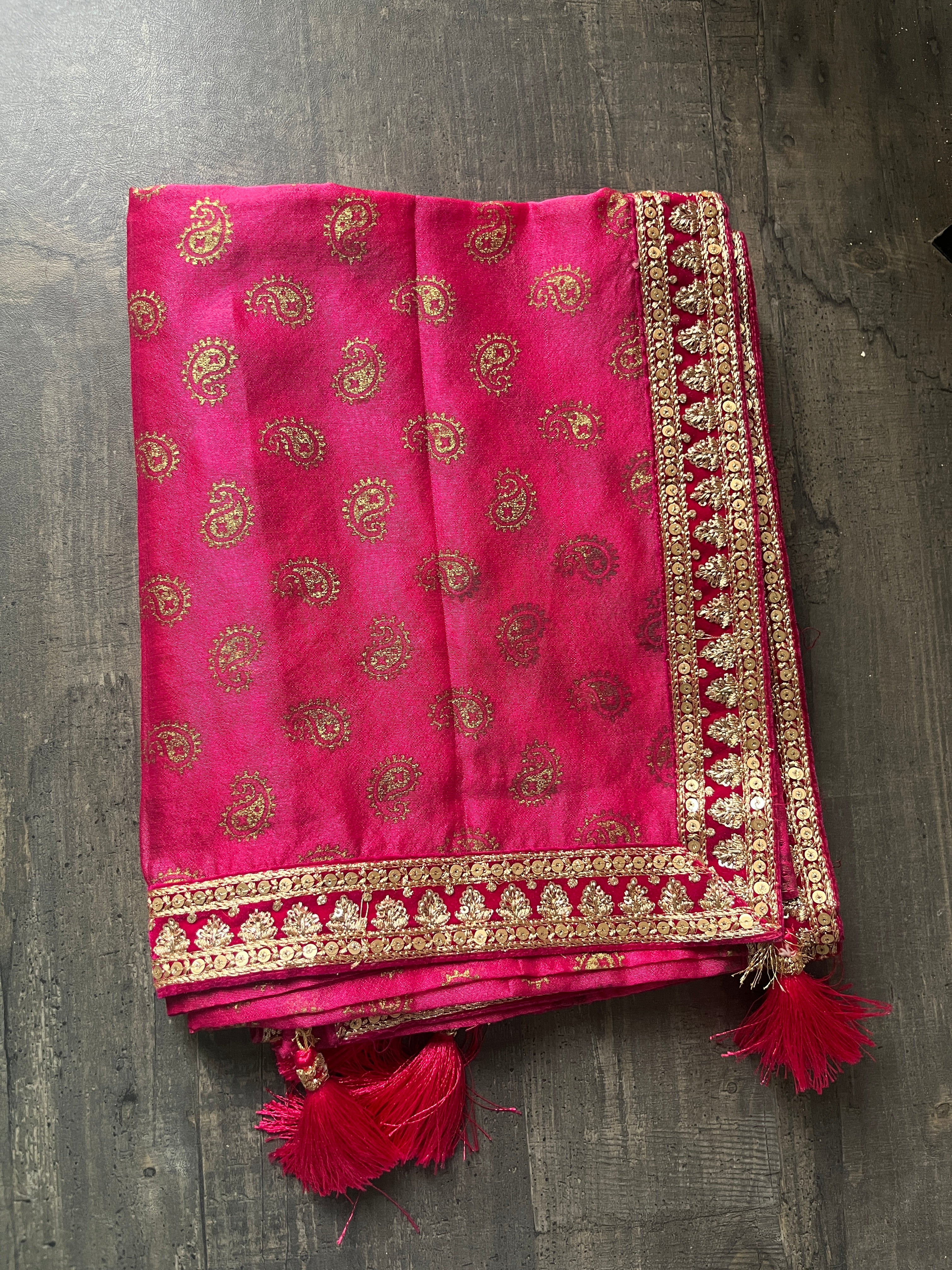 Pink silk golden motif with handcrafted border Stole For unisex male and female
