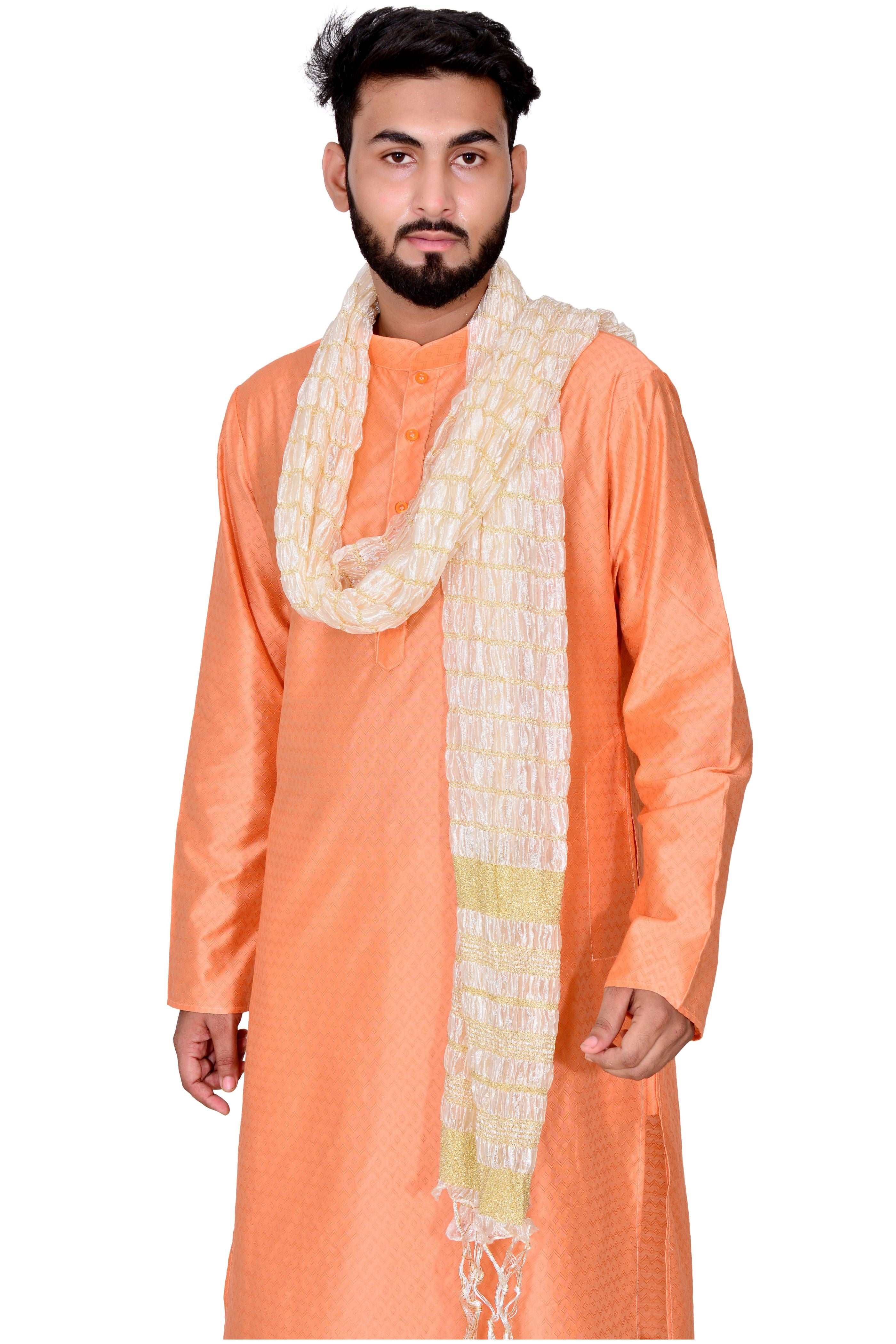 Men's Silk  Kurta & Golden Churidar Pyjama Set
