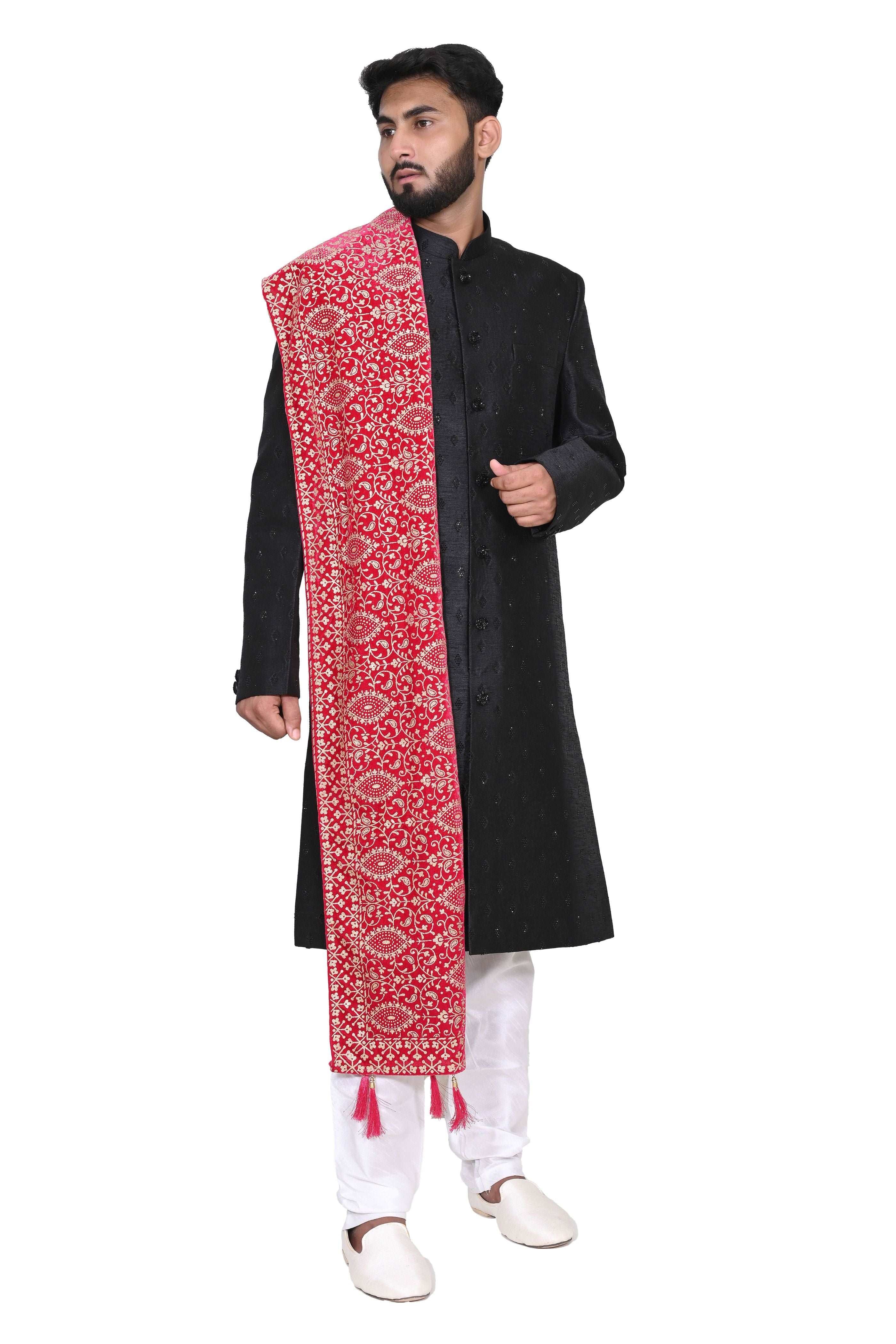 Velvet Glitter Stole (Dupatta) For Traditional Men’s Wear (Sherwani) For Wedding Purpose, Festive Purpose, Reception, Marriage Anniversary