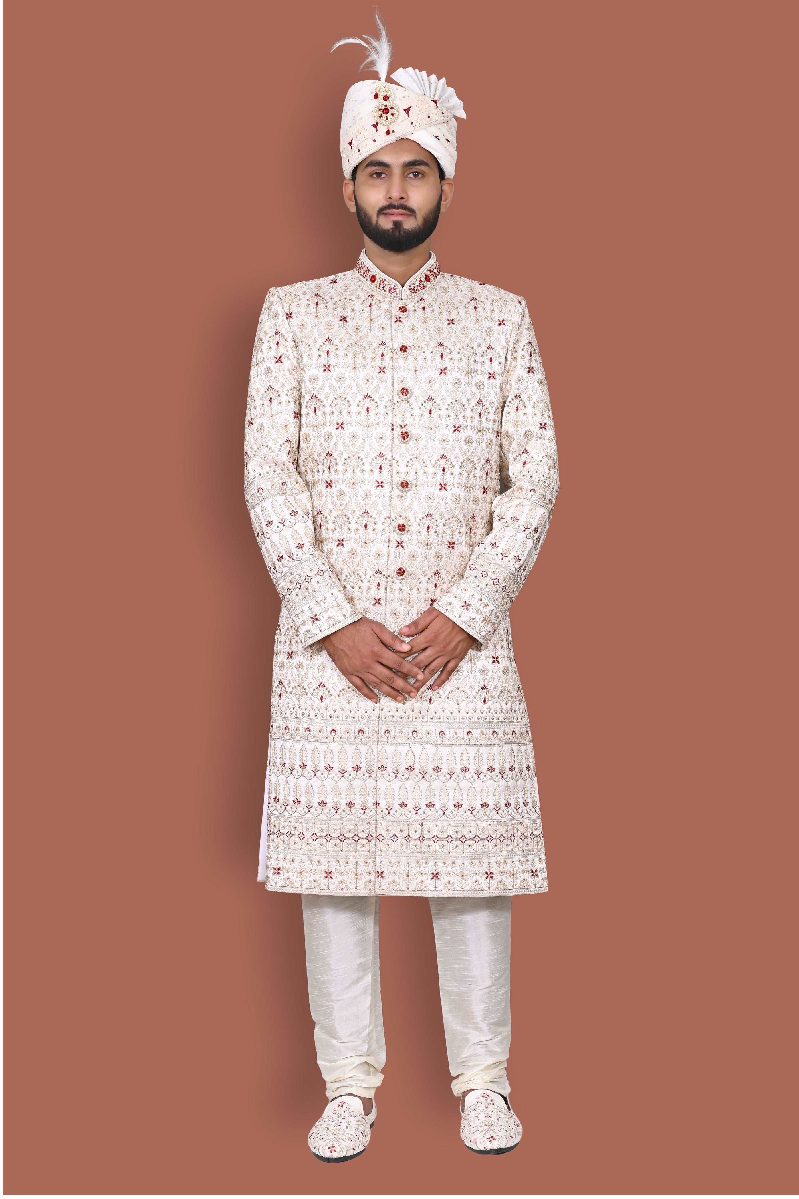 Aesthetic Fawn Patterned Sherwani Set