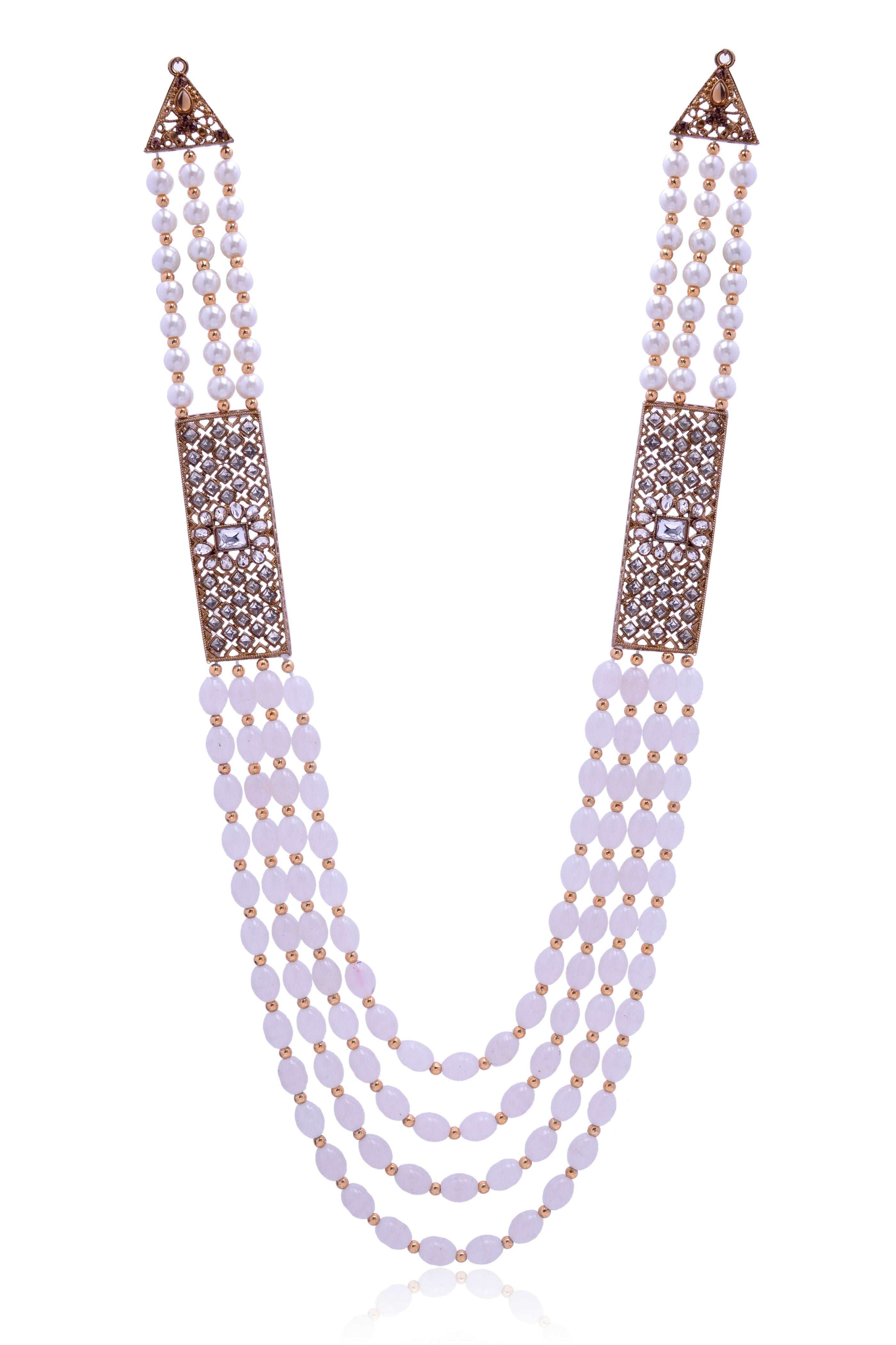 Men's Pearls And Golden Mala Necklace For Ethnic Look