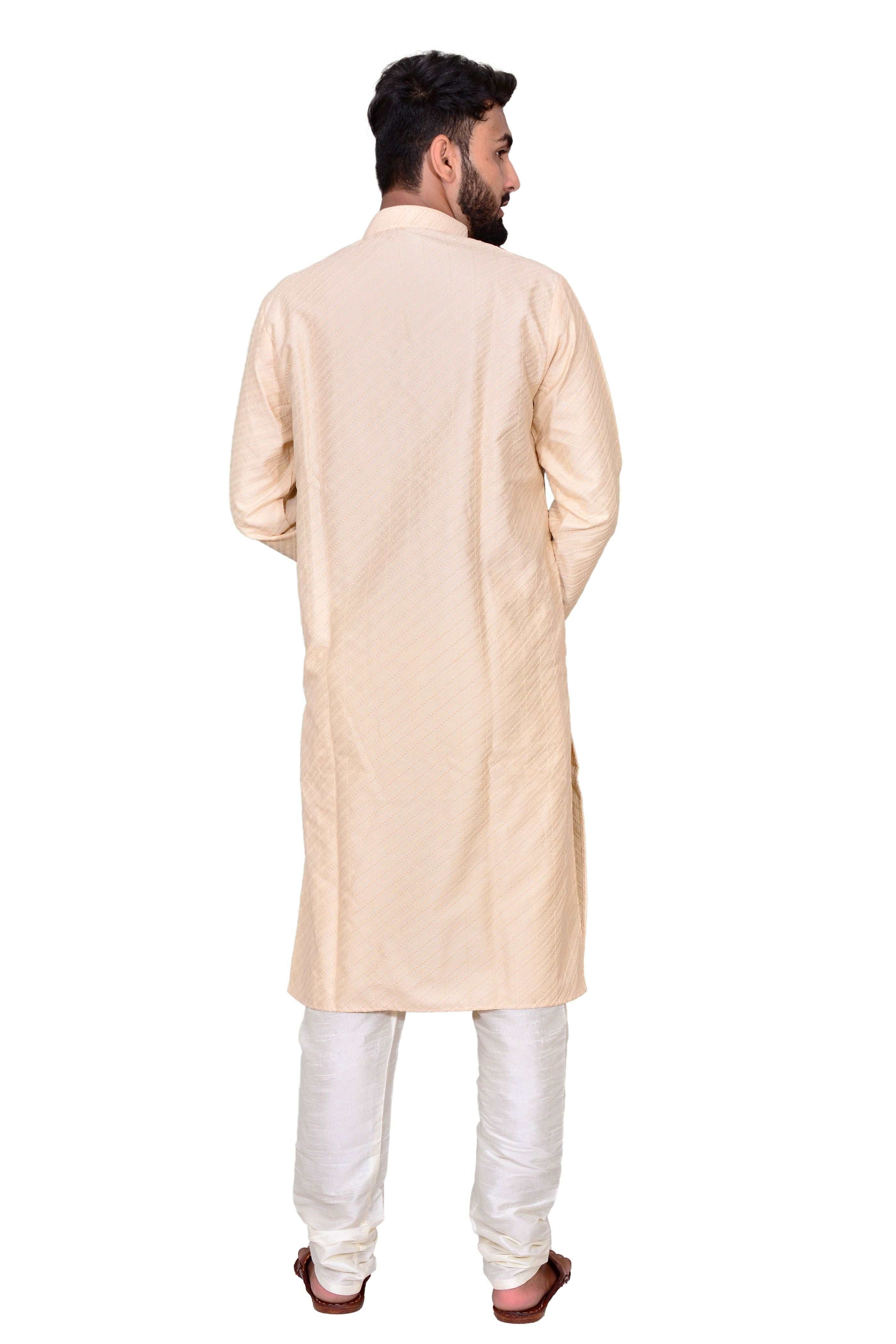 Men's Cotton  Kurta & White Churidar Pyjama Set
