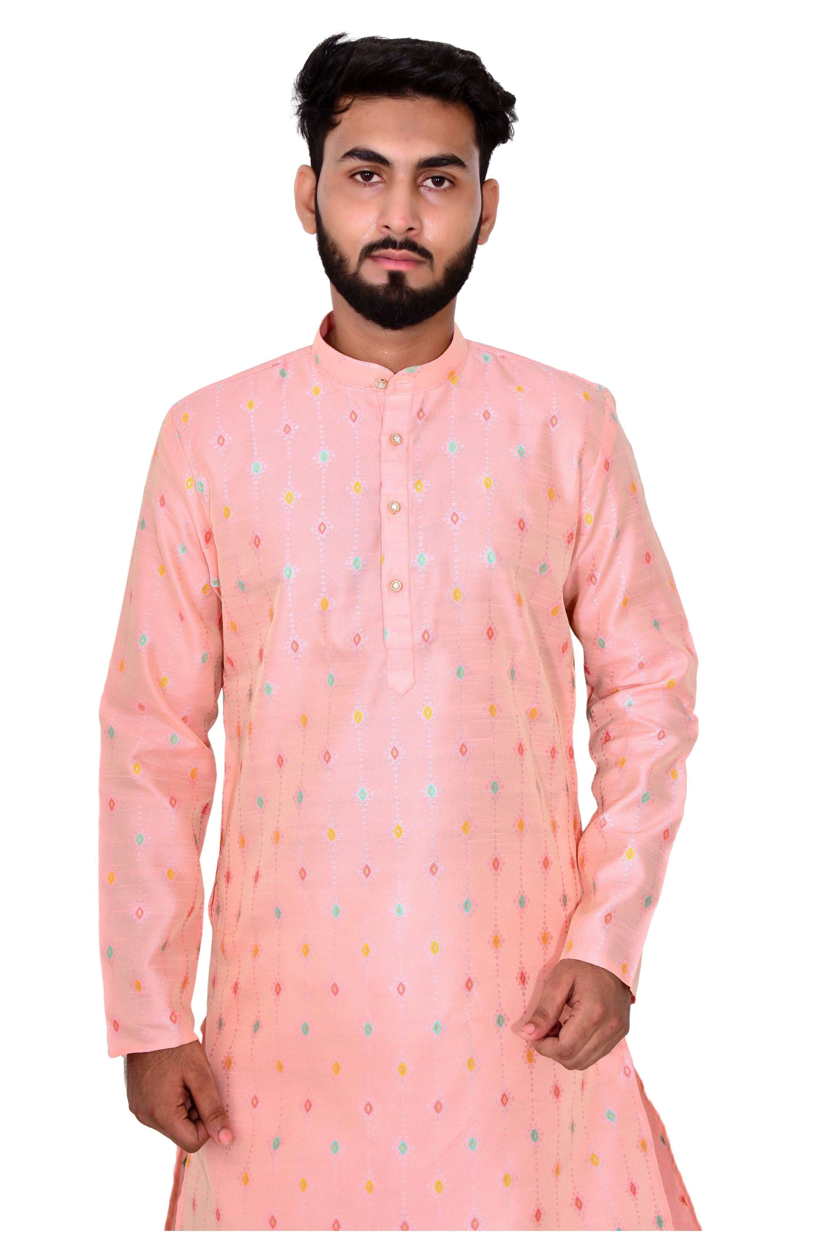 Silk Kurta Set With Motif And Off White Bottom