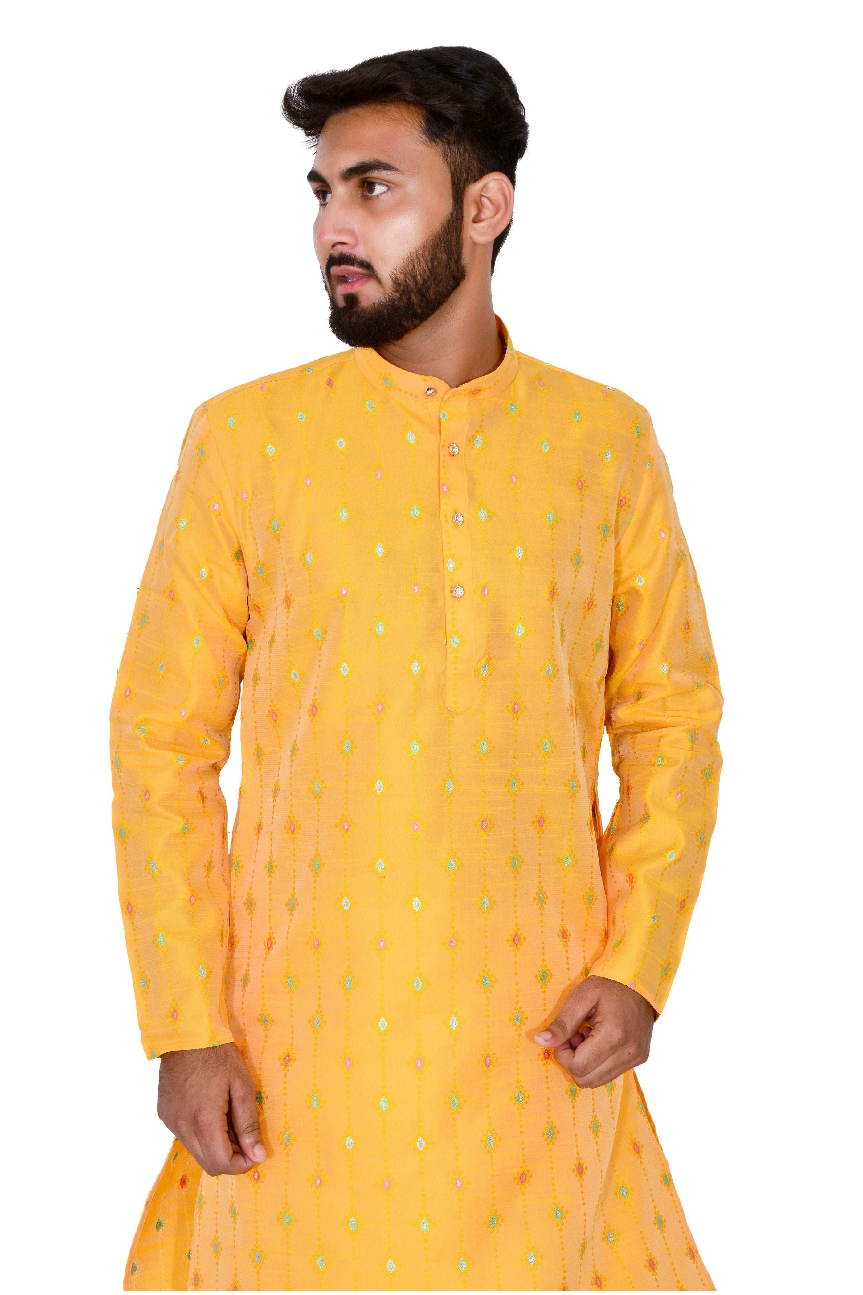 Silk Kurta Set With Motif And Off White Bottom