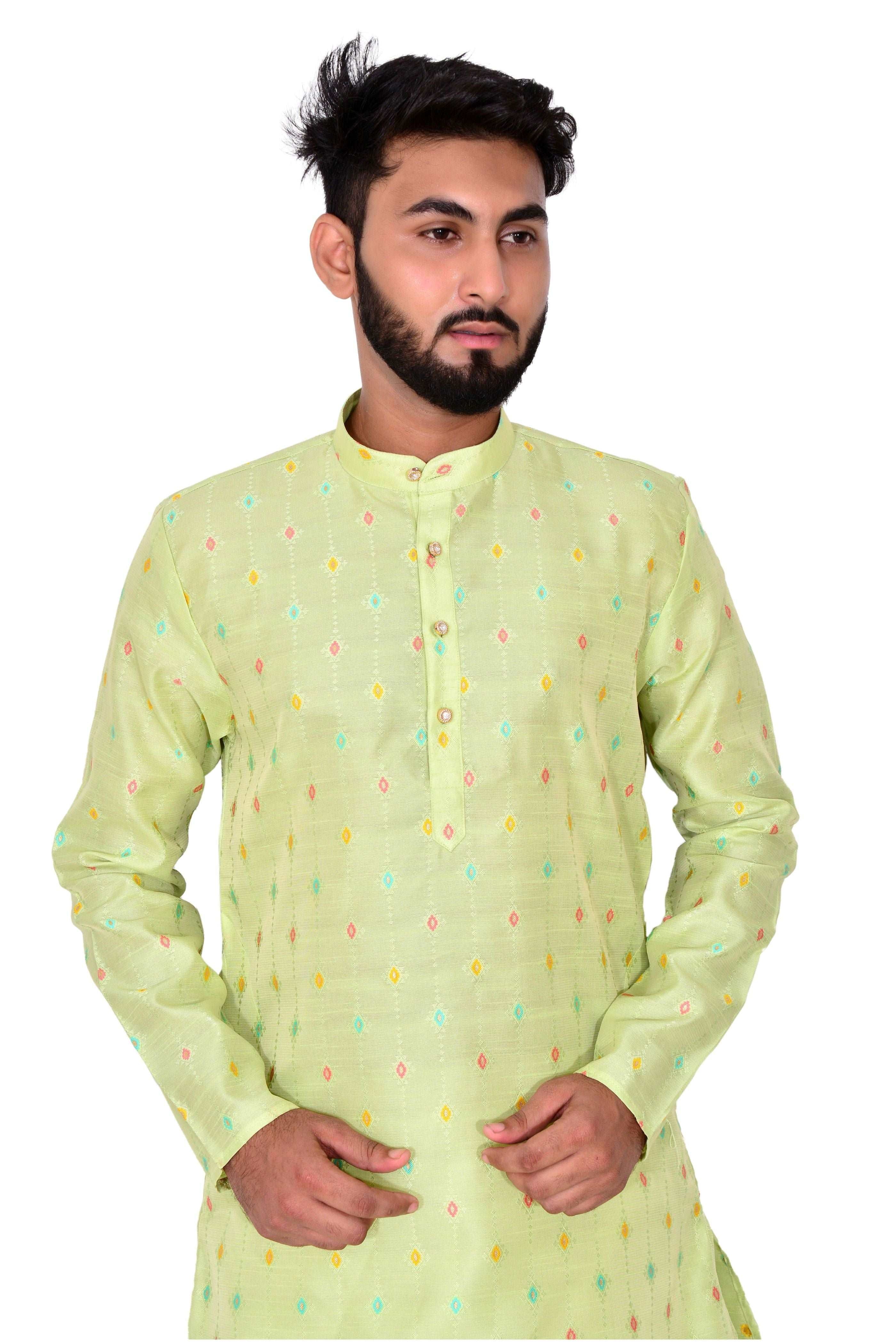 Silk Kurta Set With Motif And Off White Bottom