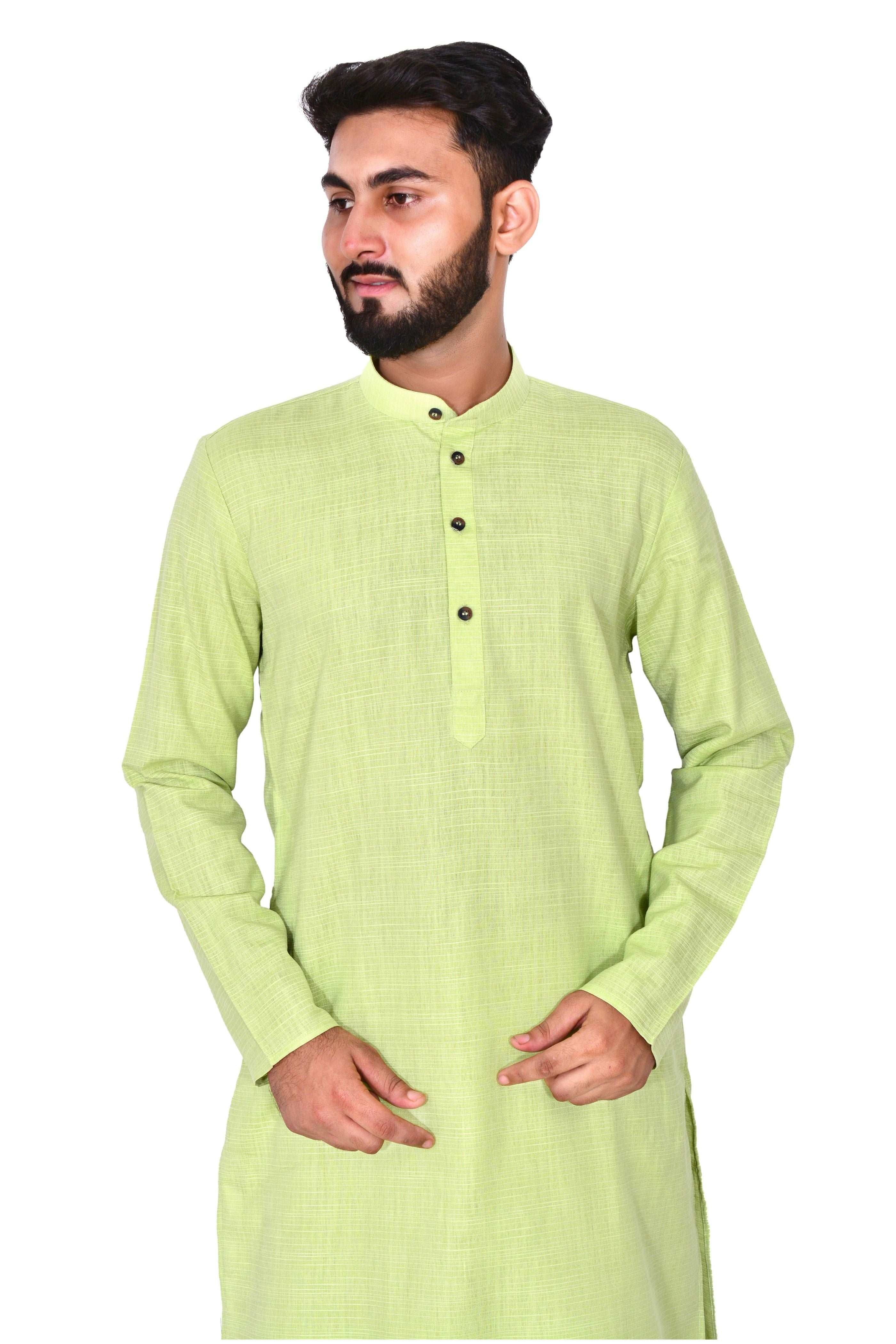 Plain Self Print Lenin Kurta Beige White Bottom