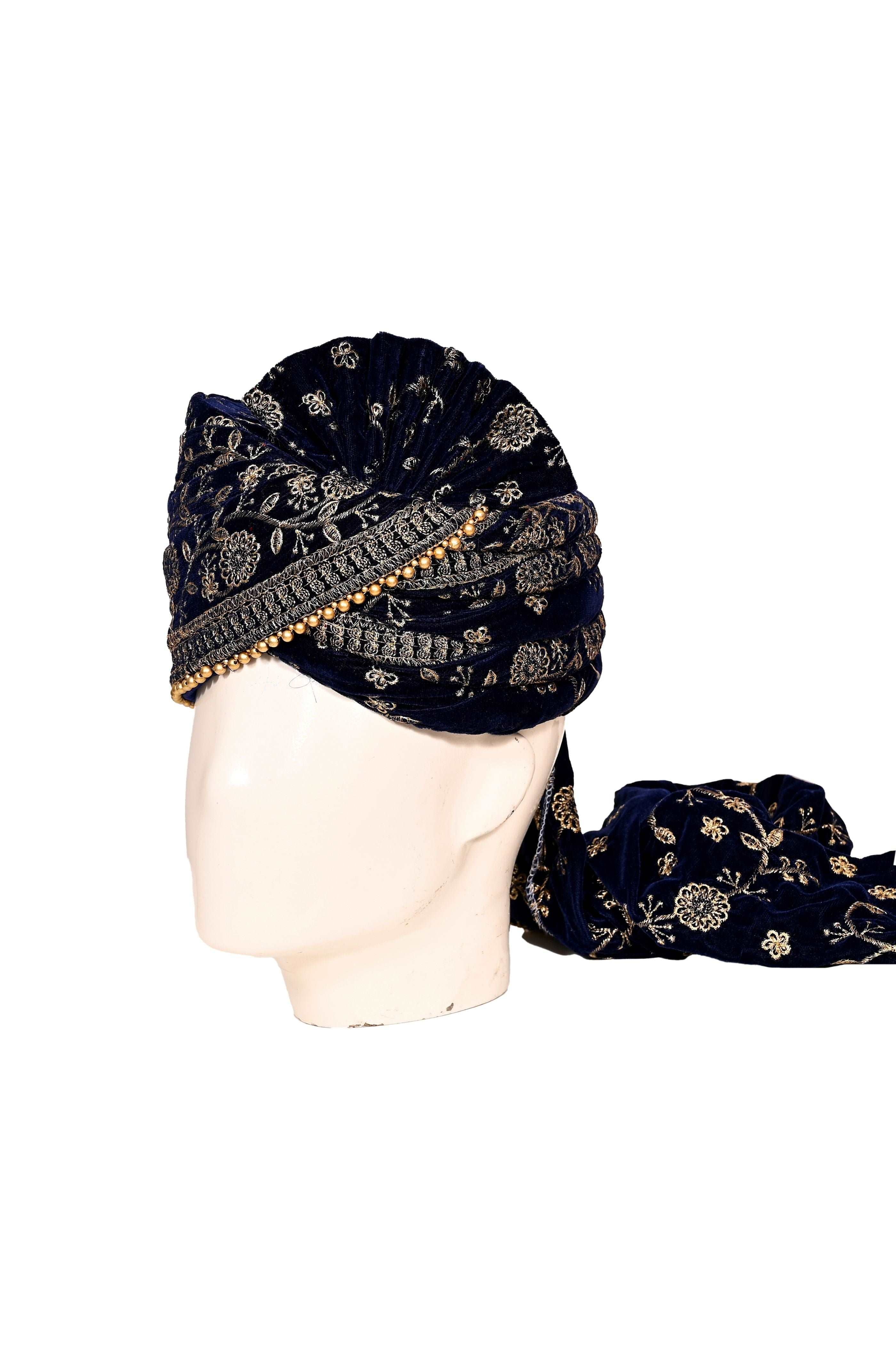 Blue Velvet Stitched Handwork Border Safa/turban/pagri/pheta   Pheta (Turban Safa) And Dupatta  For Men For Wedding/marriage And Traditional Function