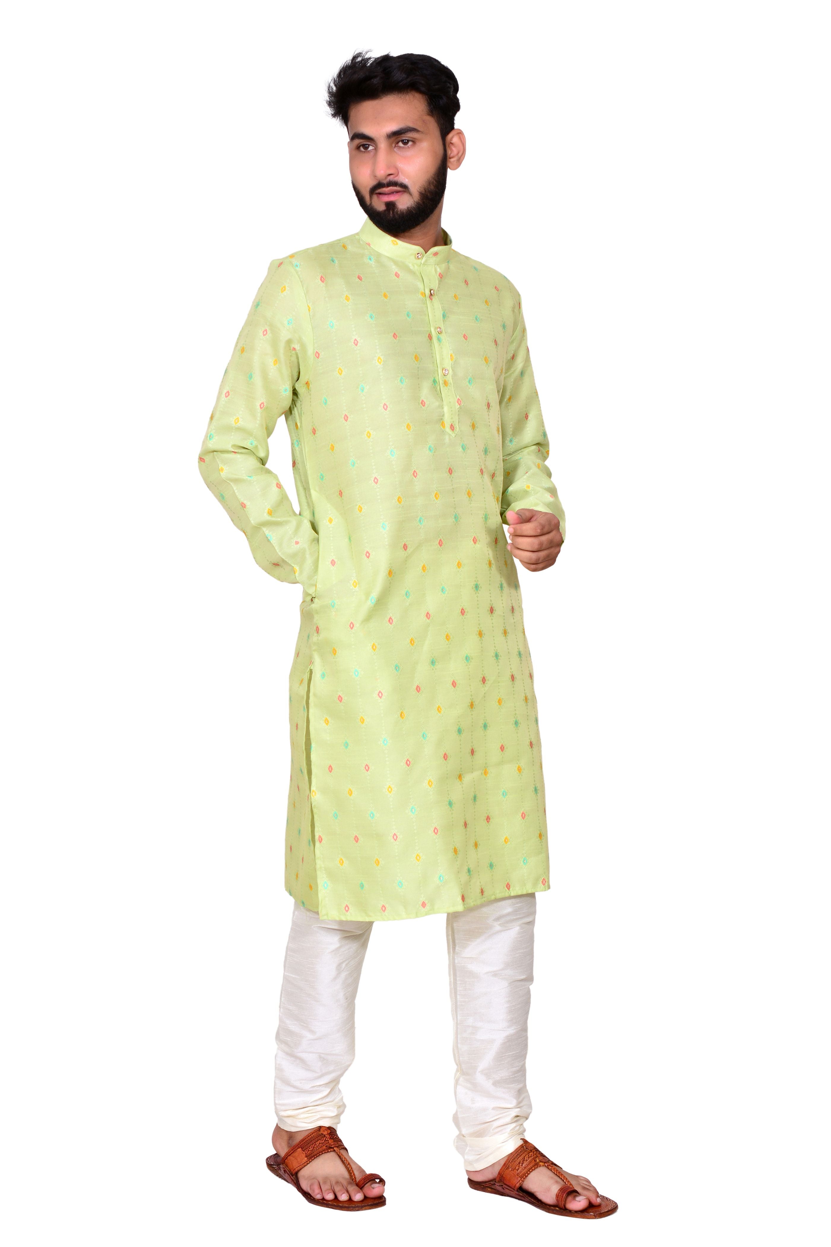 Peach Silk Kurta Set With Motif And Off White Bottom