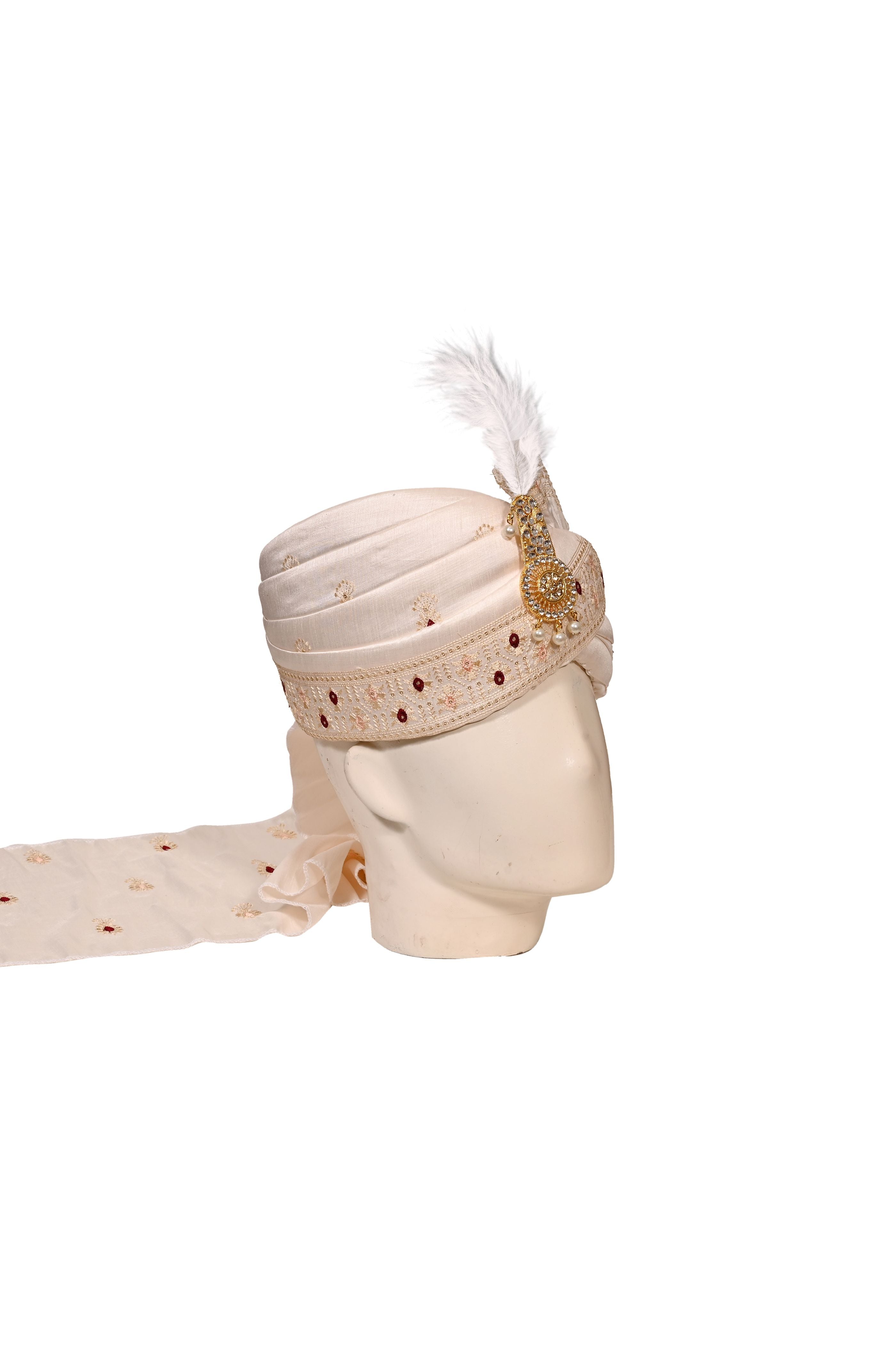 White Silk Stitched Handwork Border Safa/turban/pagri/pheta   Pheta (Turban Safa) And Dupatta For Men For Wedding/marriage And Traditional Function