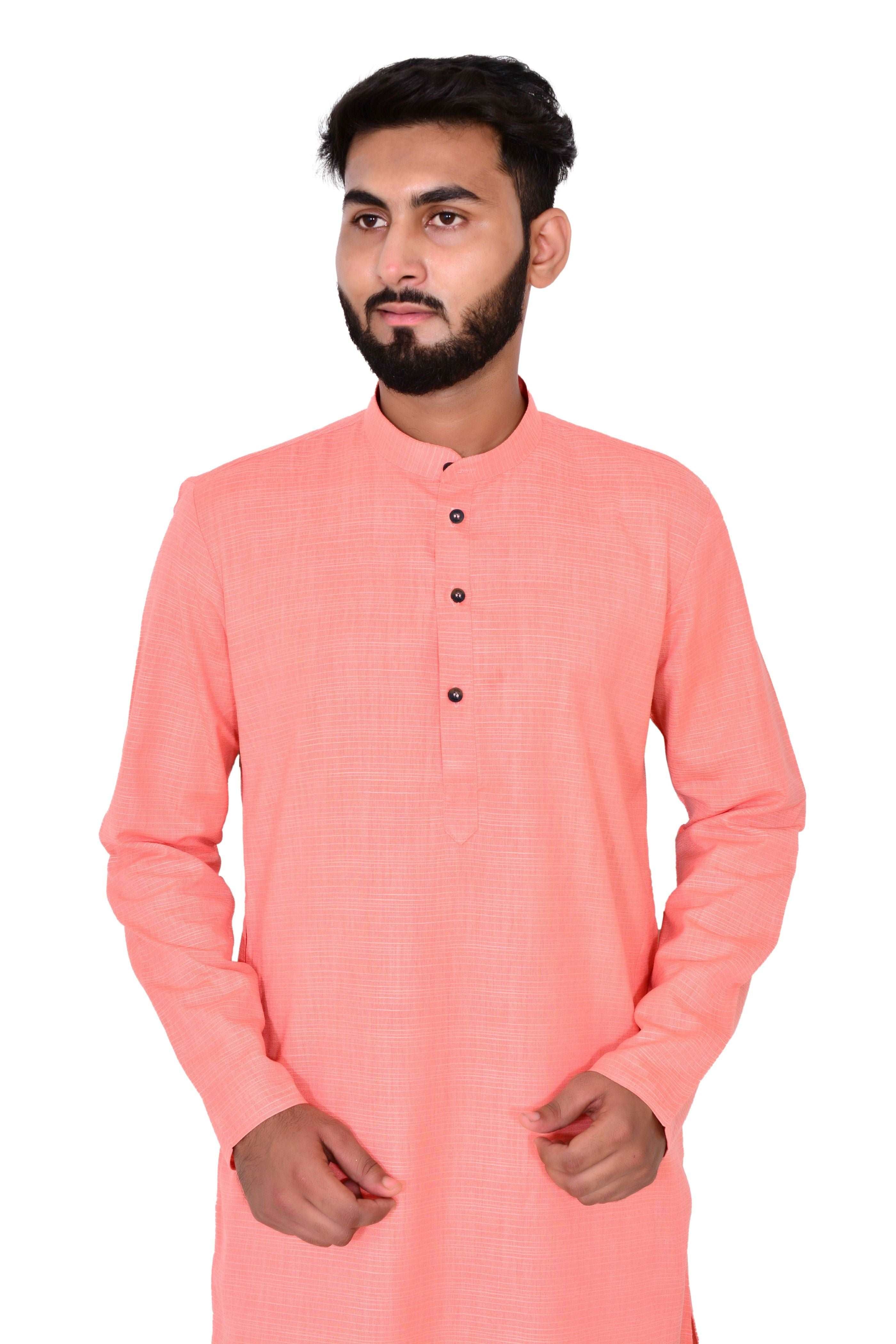 Plain Self Print Lenin Kurta Beige White Bottom