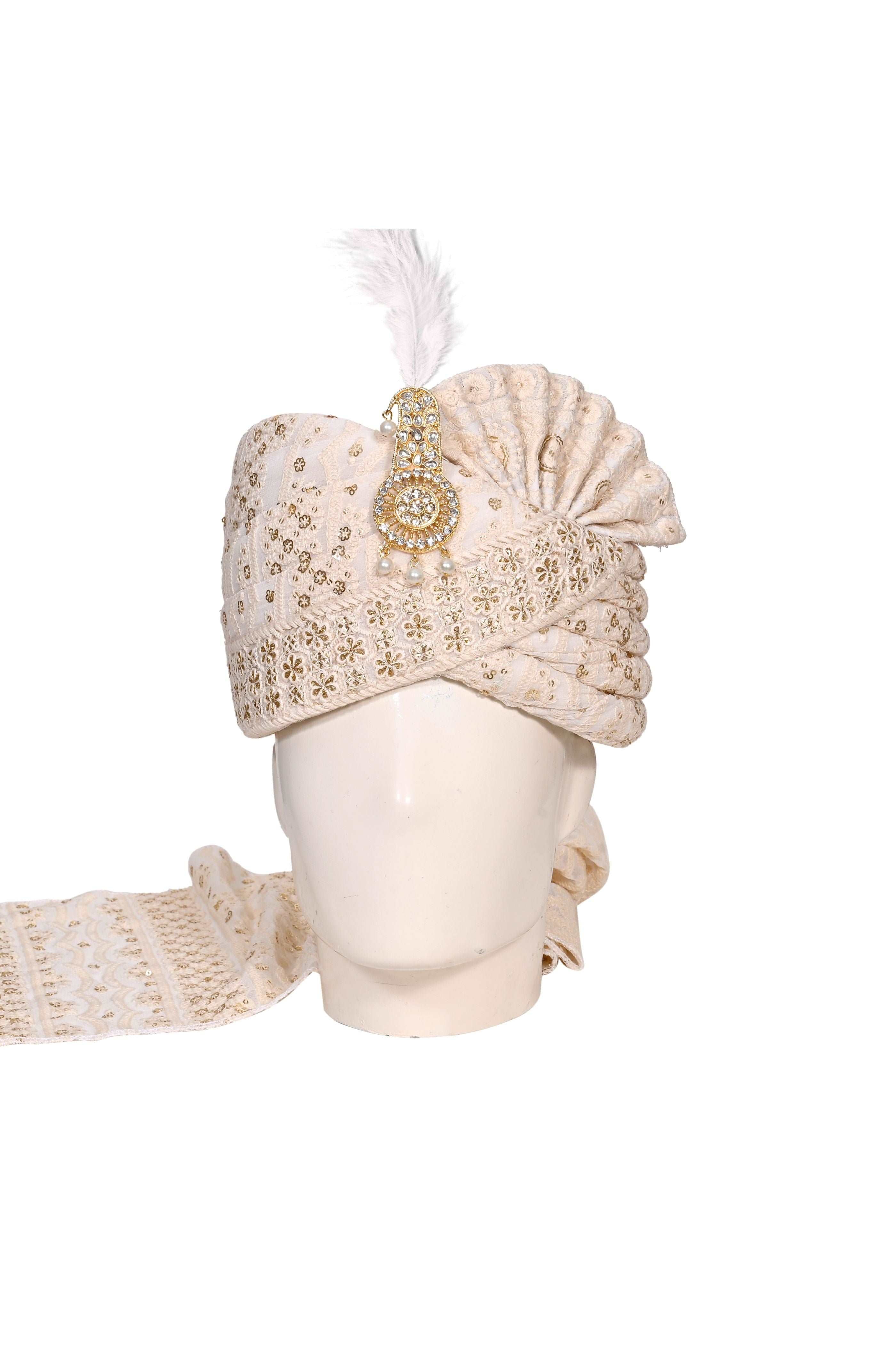 White Chikankari Stitched Handwork Border Safa/turban/pagri/pheta   Pheta (Turban Safa) And Dupatta  For Men For Wedding/marriage And Traditional Function