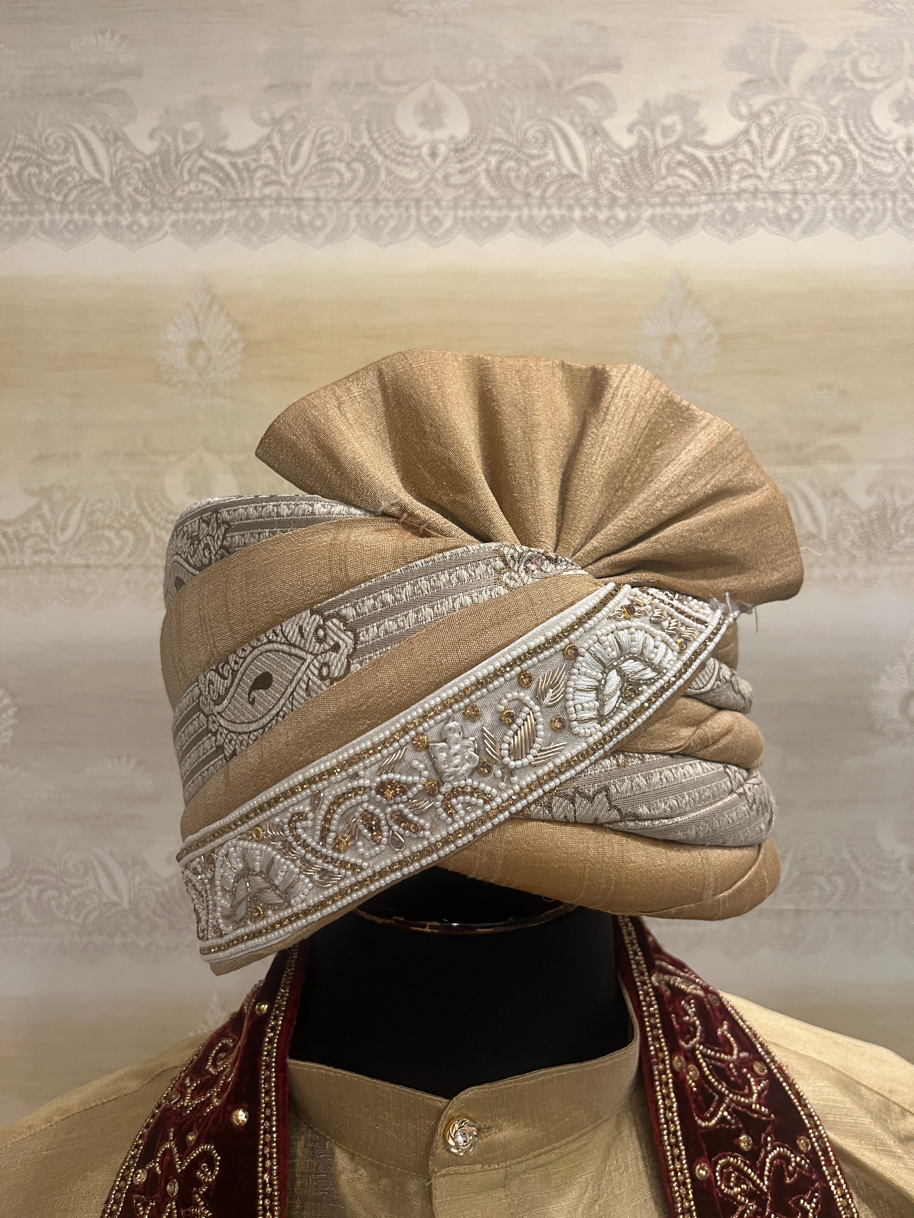 Golden Stitched Handwork Border Safa/turban/pagri/pheta   Pheta (Turban Safa) For Men For Wedding/marriage And Traditional Function