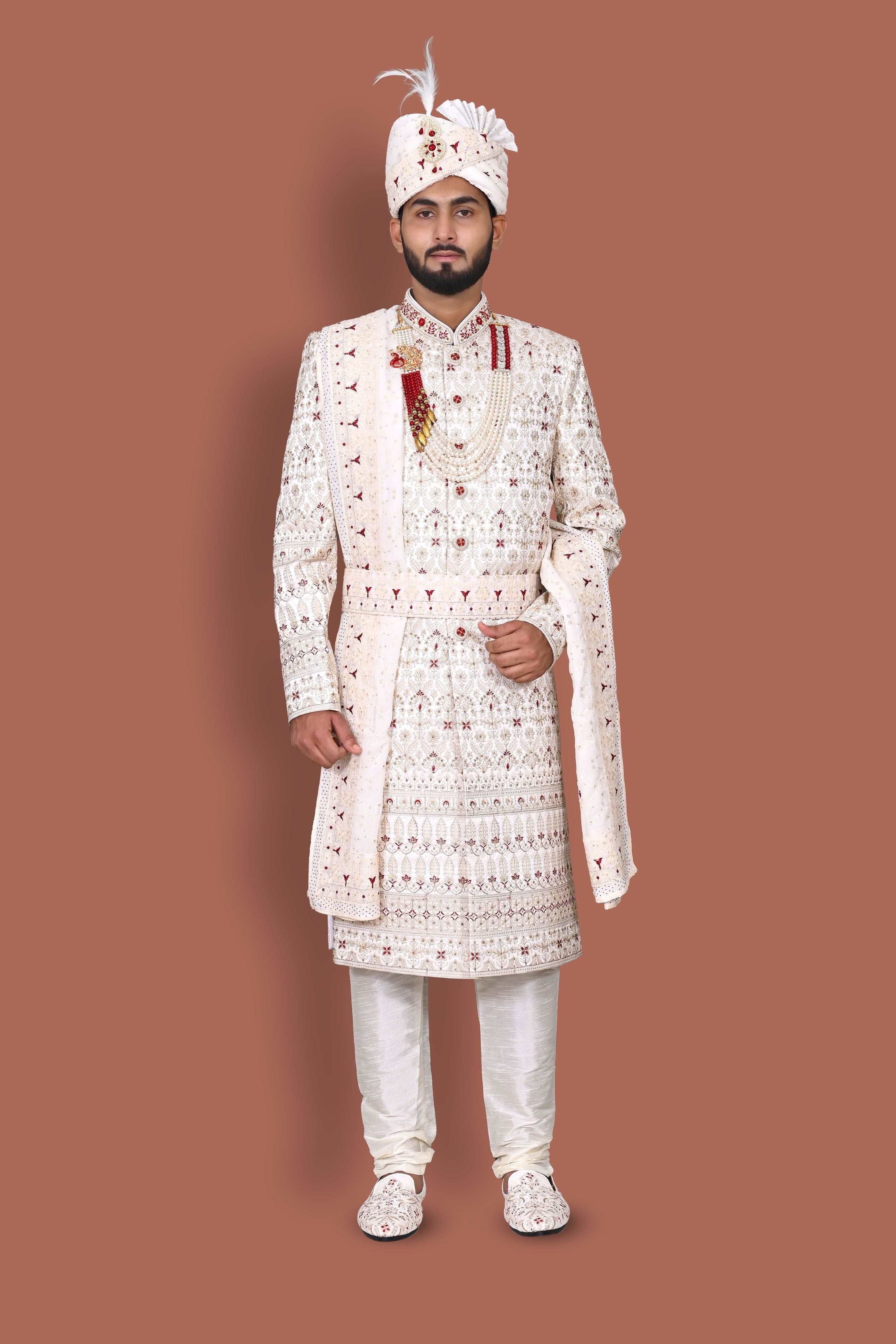Aesthetic Fawn Patterned Sherwani Set