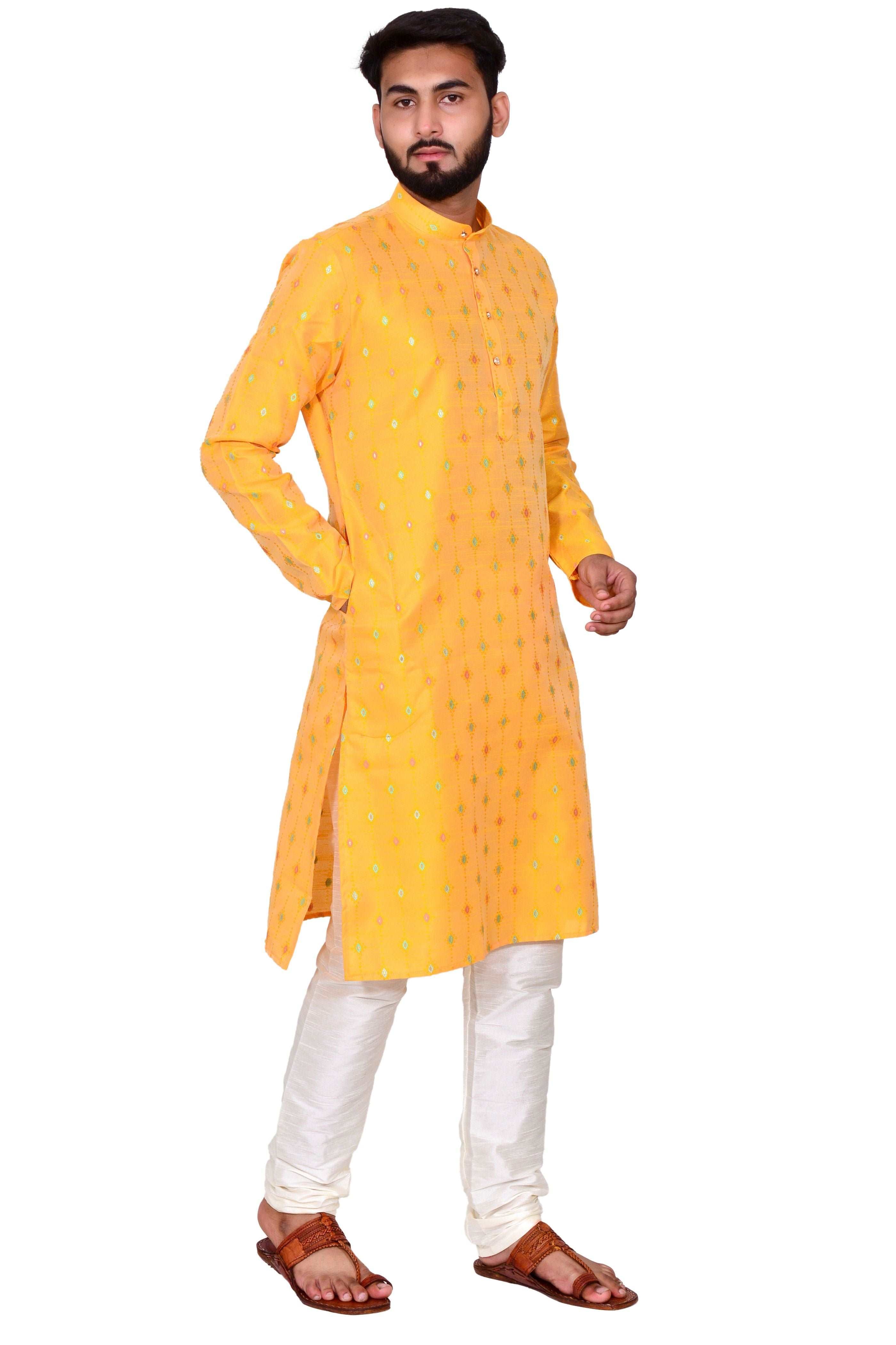 Peach Silk Kurta Set With Motif And Off White Bottom