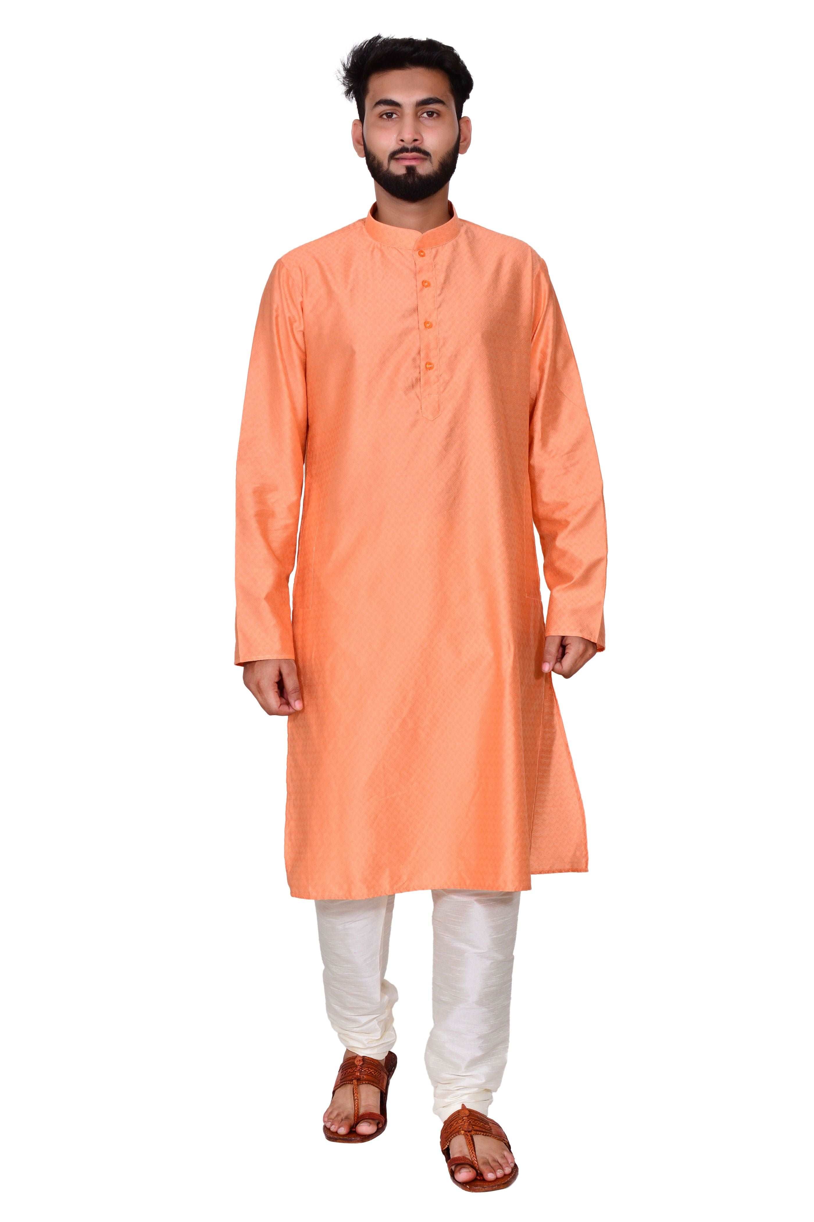 Men's Silk  Kurta & Golden Churidar Pyjama Set