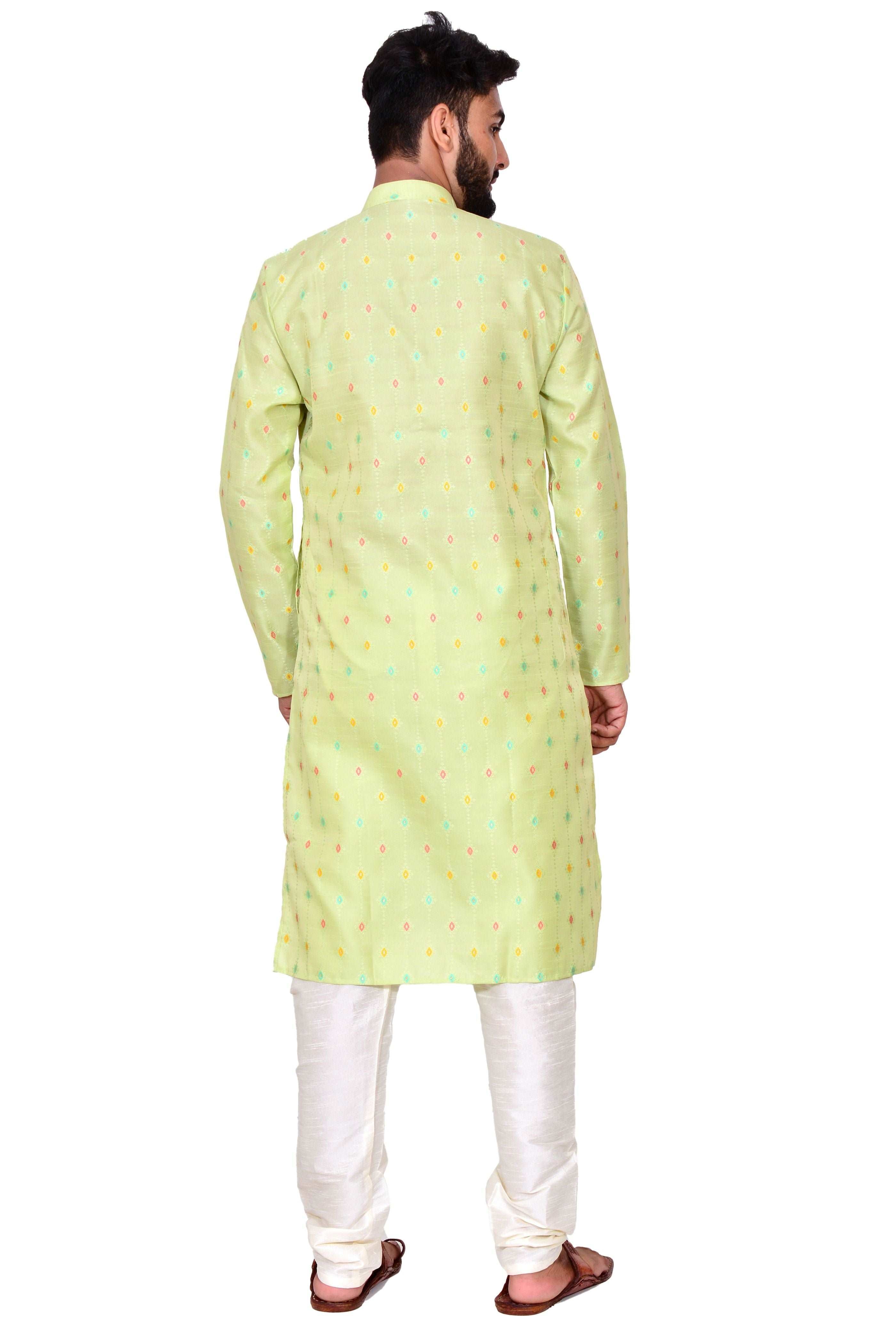 Peach Silk Kurta Set With Motif And Off White Bottom