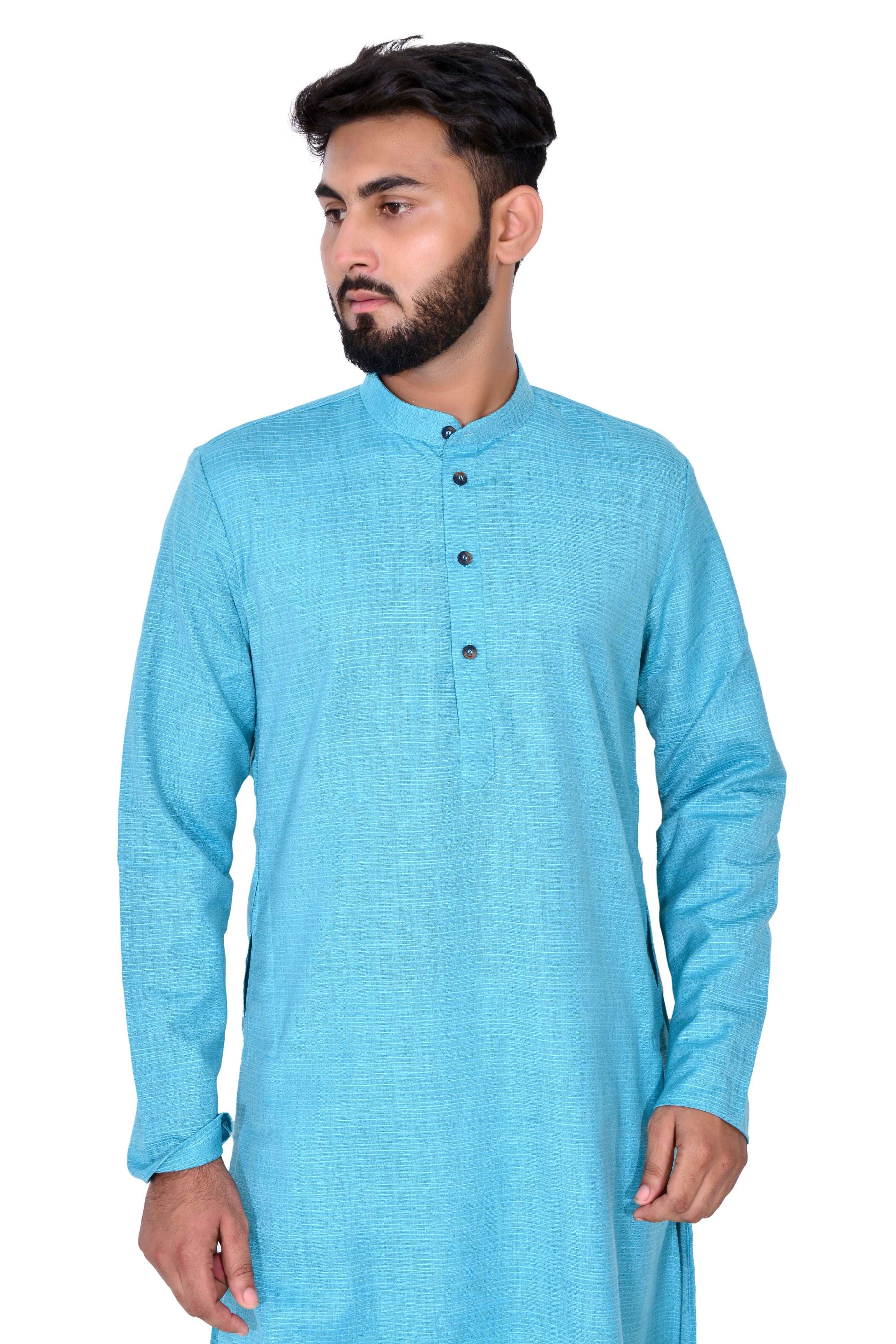 Plain Self Print Lenin Kurta Beige White Bottom