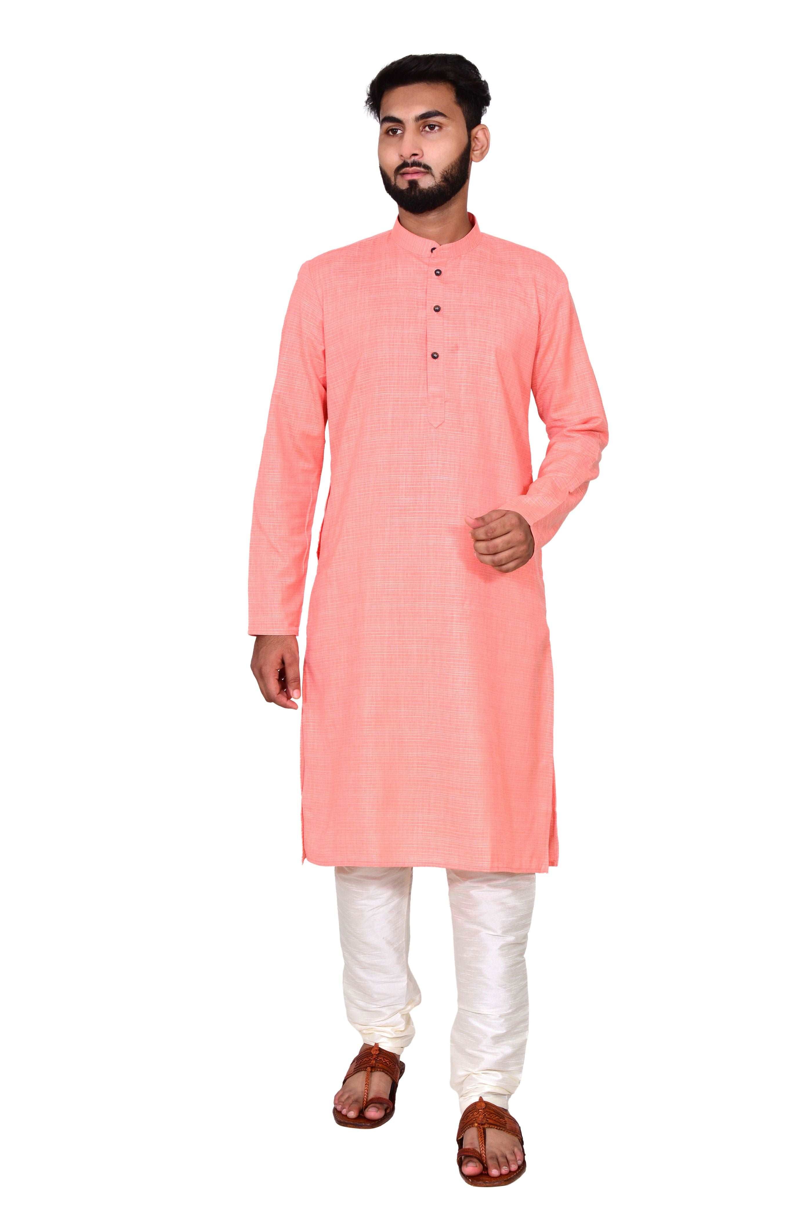 Plain Self Print Lenin Kurta Beige White Bottom