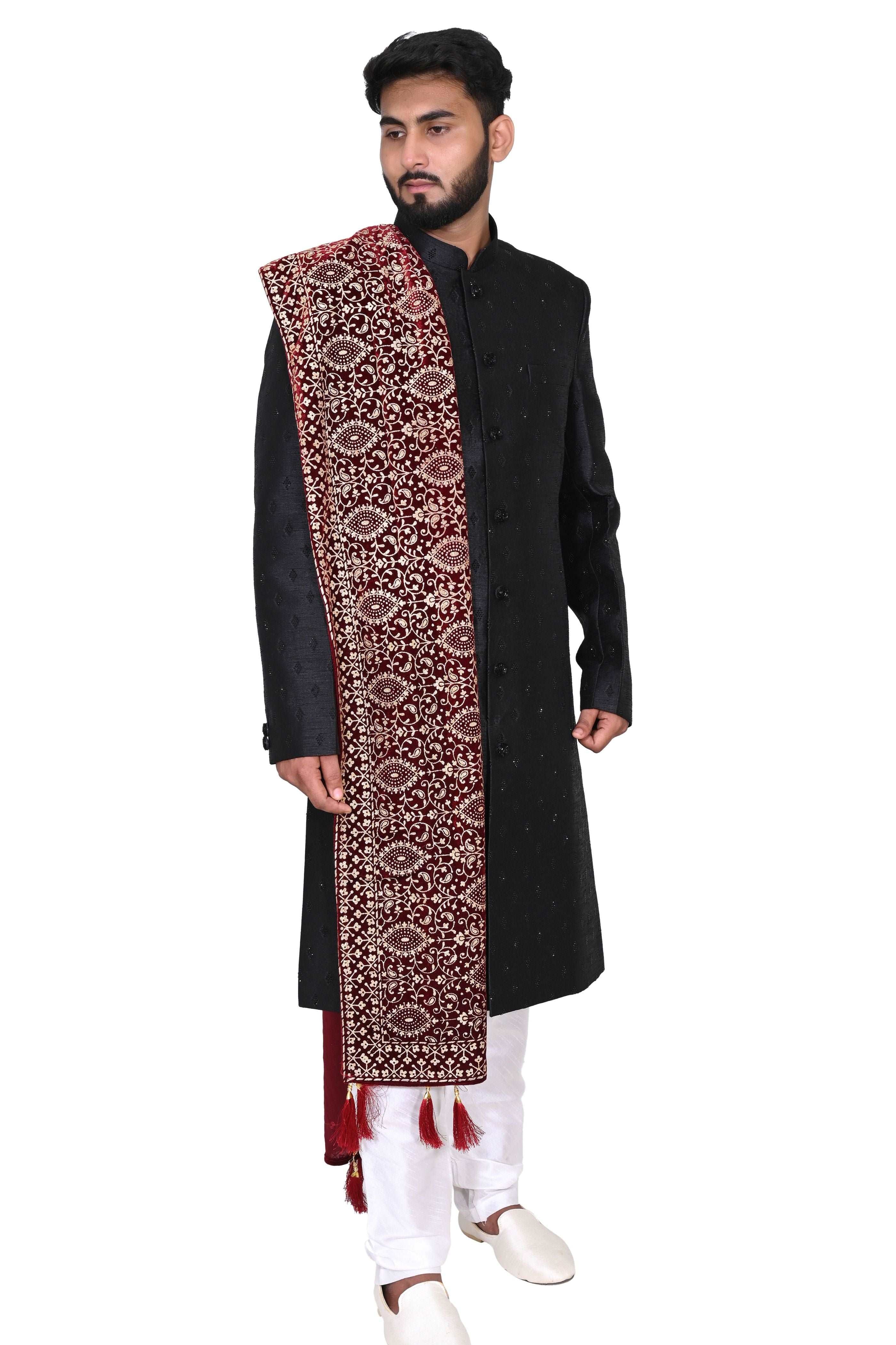 Velvet Glitter Stole (Dupatta) For Traditional Men’s Wear (Sherwani) For Wedding Purpose, Festive Purpose, Reception, Marriage Anniversary