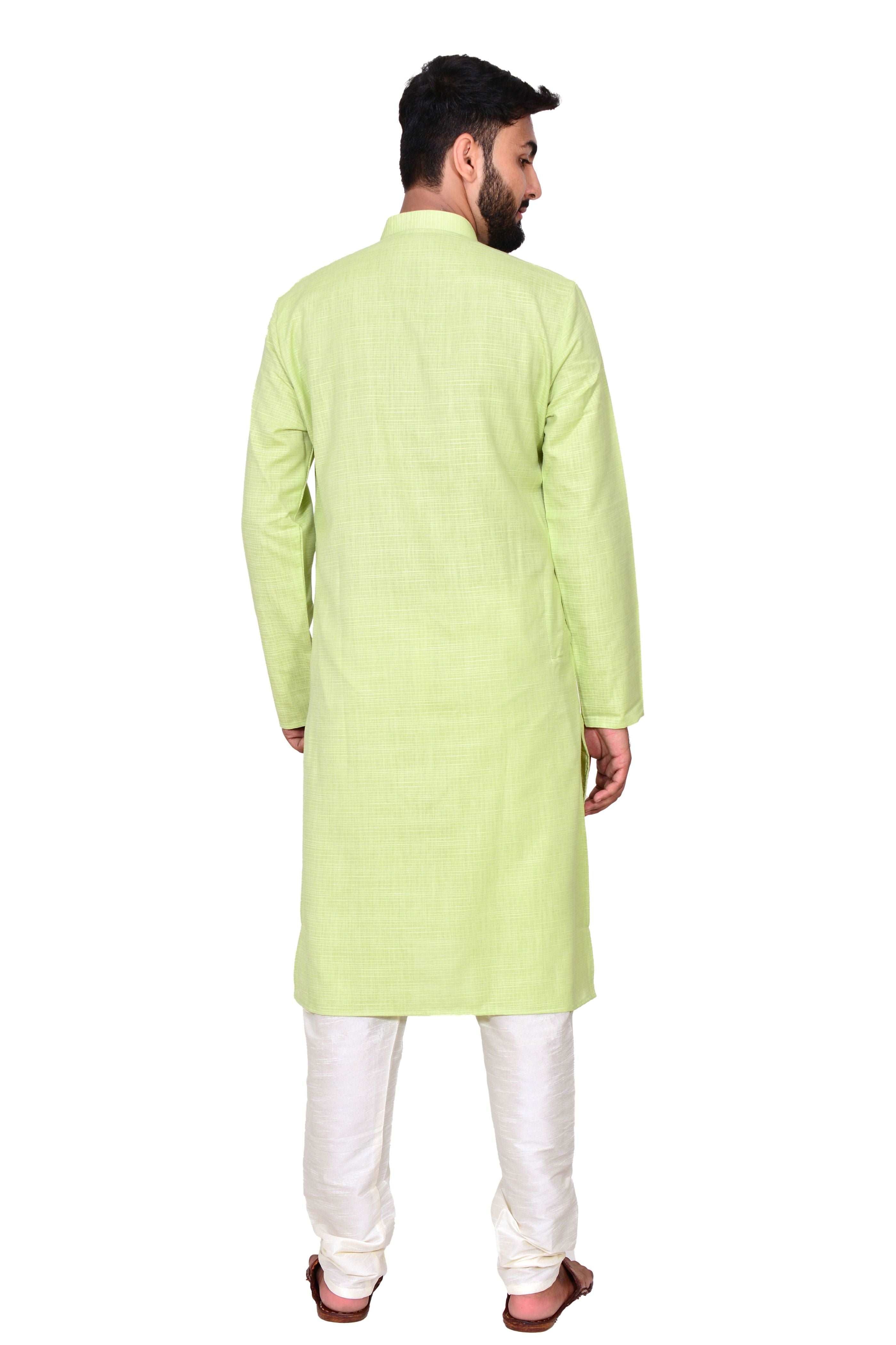 Plain Self Print Lenin Kurta Beige White Bottom