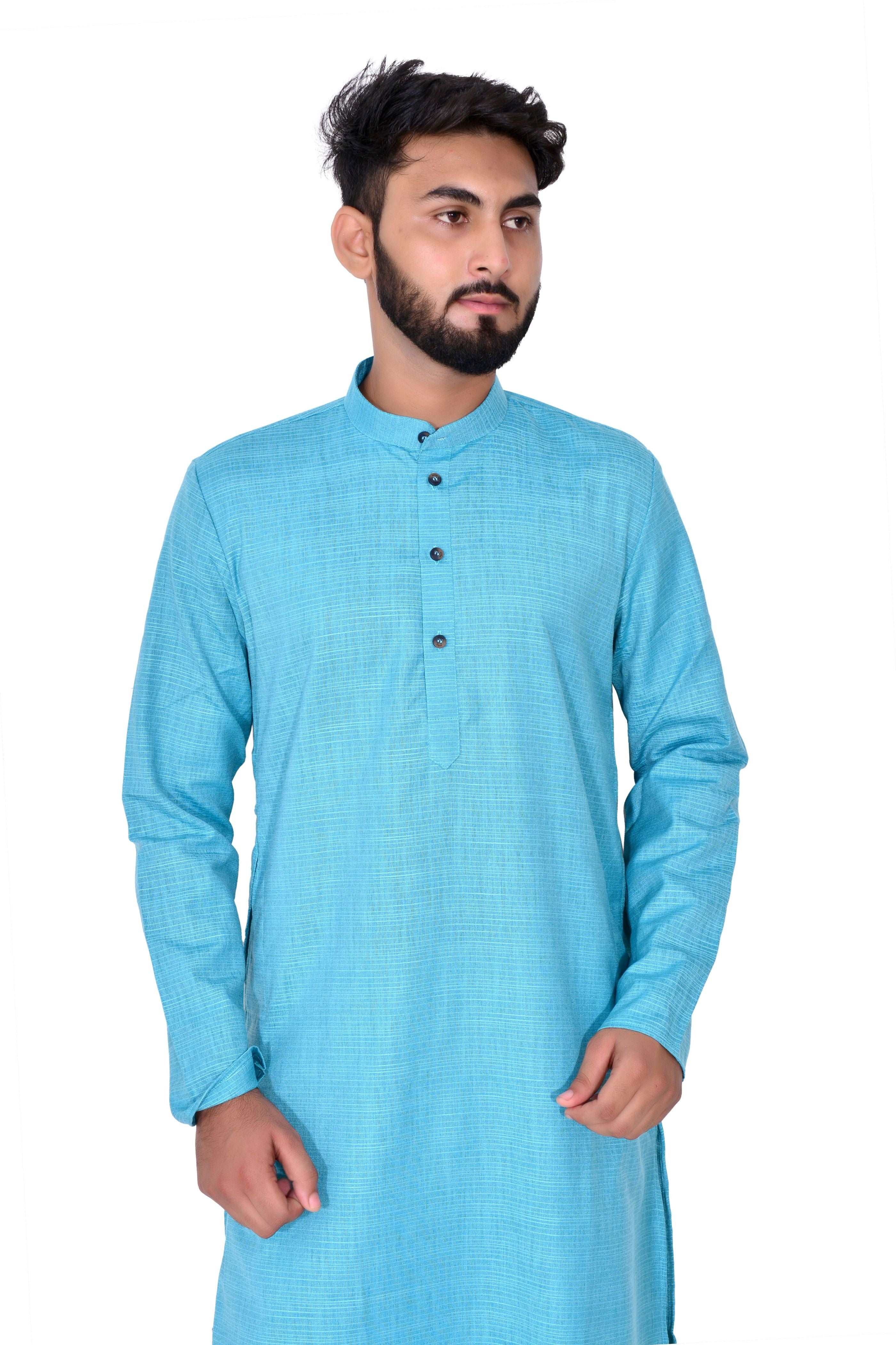 Plain Self Print Lenin Kurta Beige White Bottom