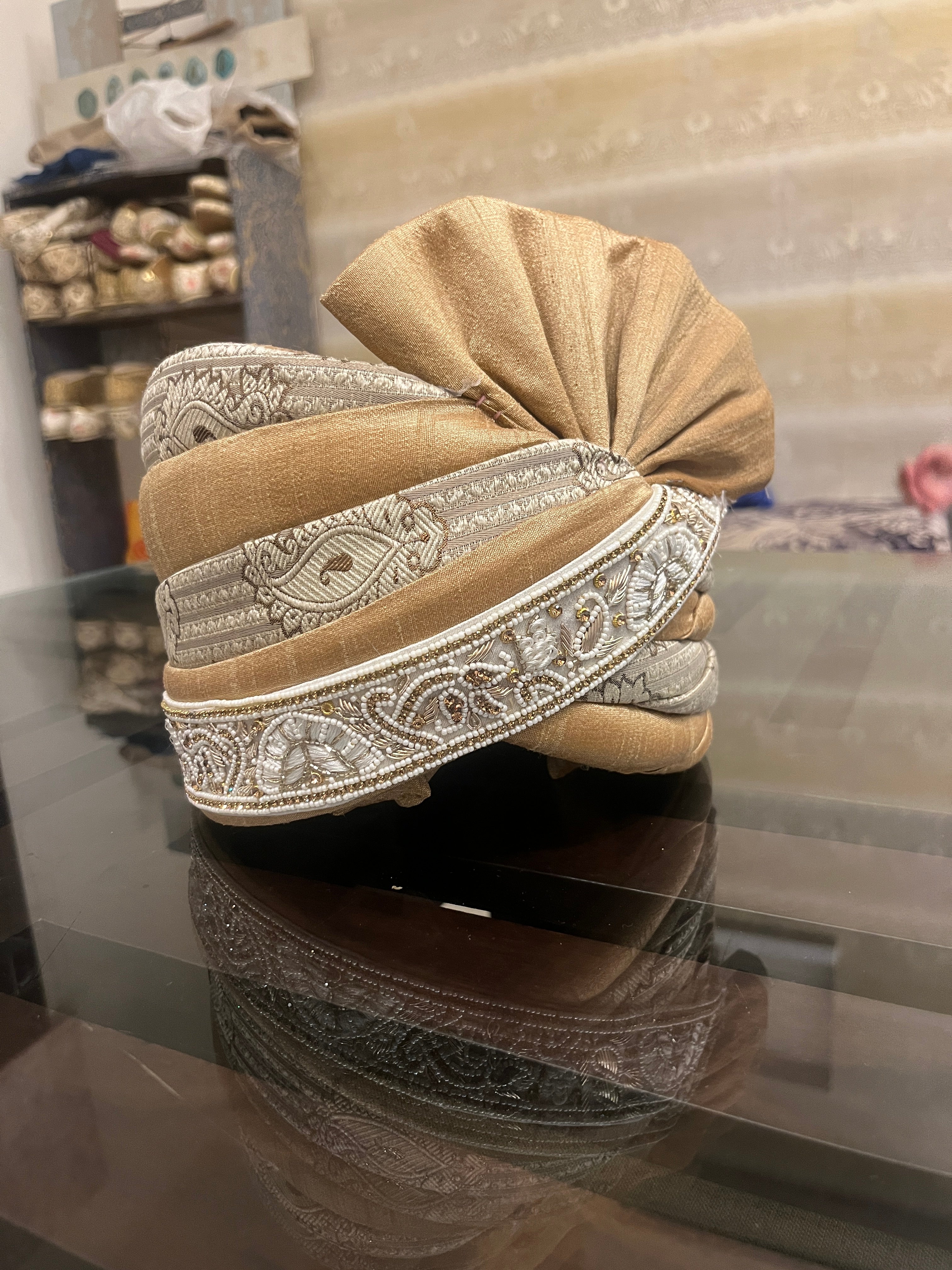 Golden Stitched Handwork Border Safa/turban/pagri/pheta   Pheta (Turban Safa) For Men For Wedding/marriage And Traditional Function