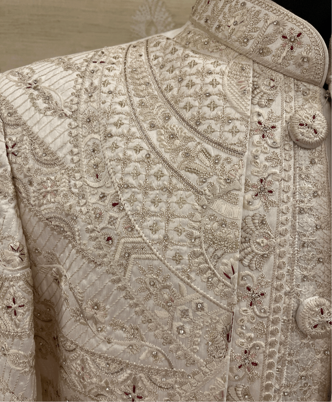 Light Rose Gold Pink Sherwani With Handwork And Zari Embroidery