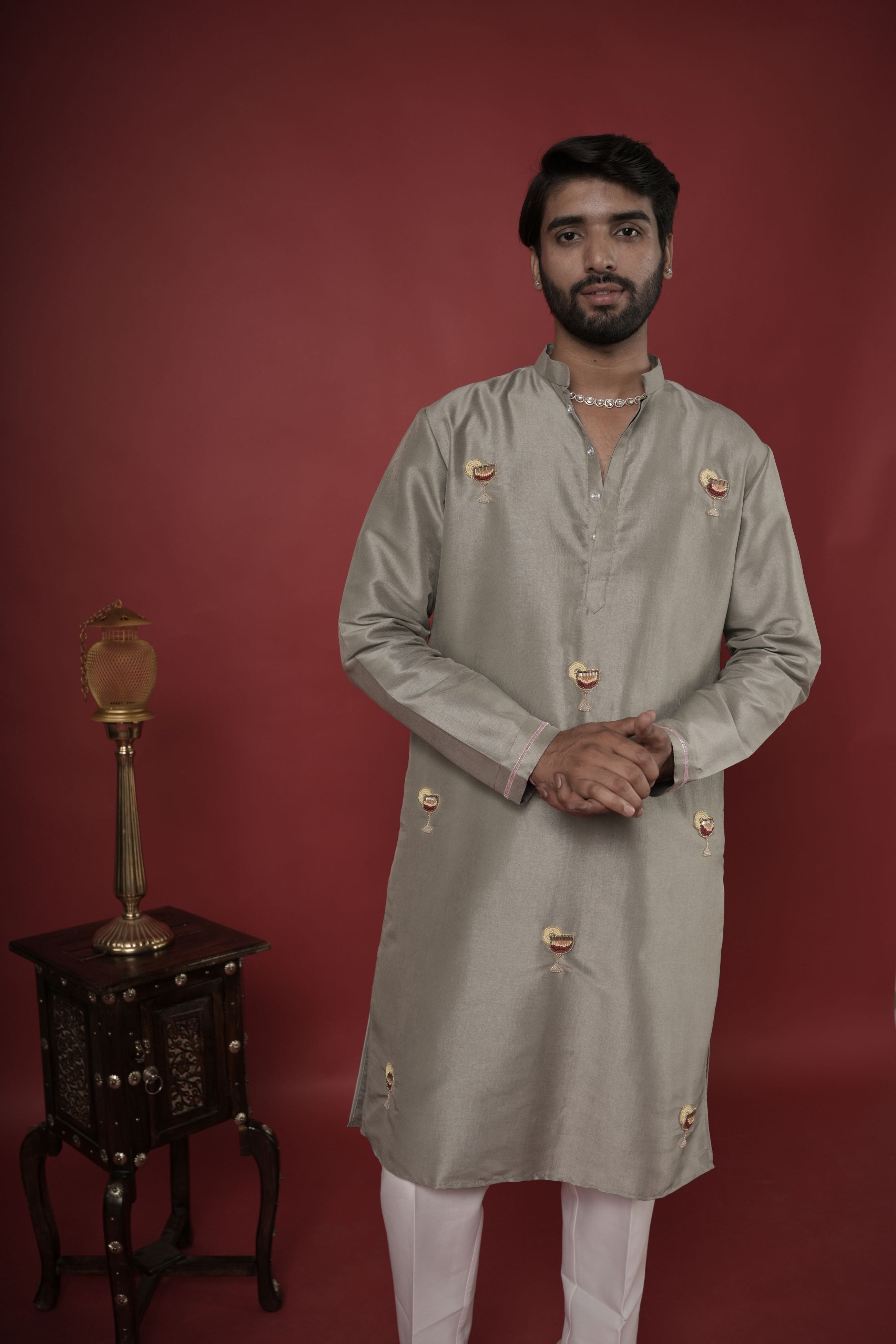 Silk Handwork Mens Kurta & Pants Set | Festive Outfit for men | Wedding wear for men | kurta for groom or groomsmen