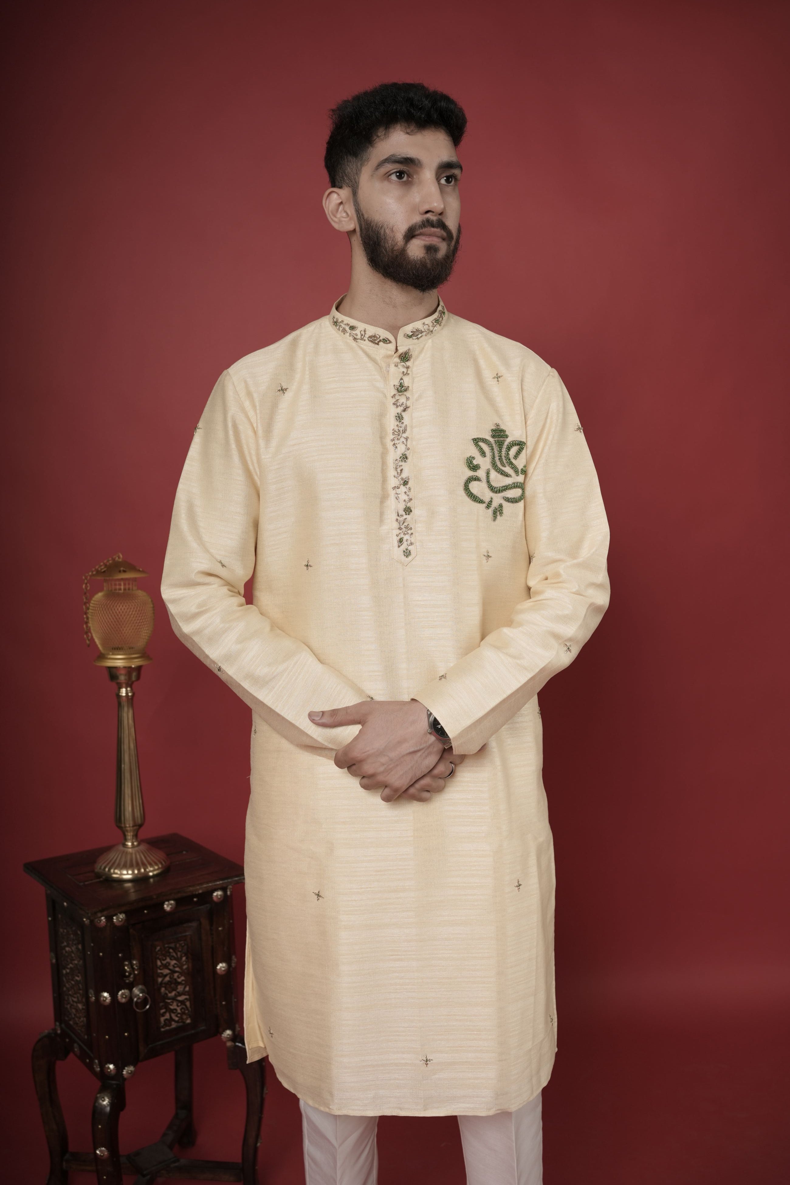 Silk Handwork Mens Kurta & Pants Set | Festive Outfit for men | Wedding wear for men | kurta for groom or groomsmen