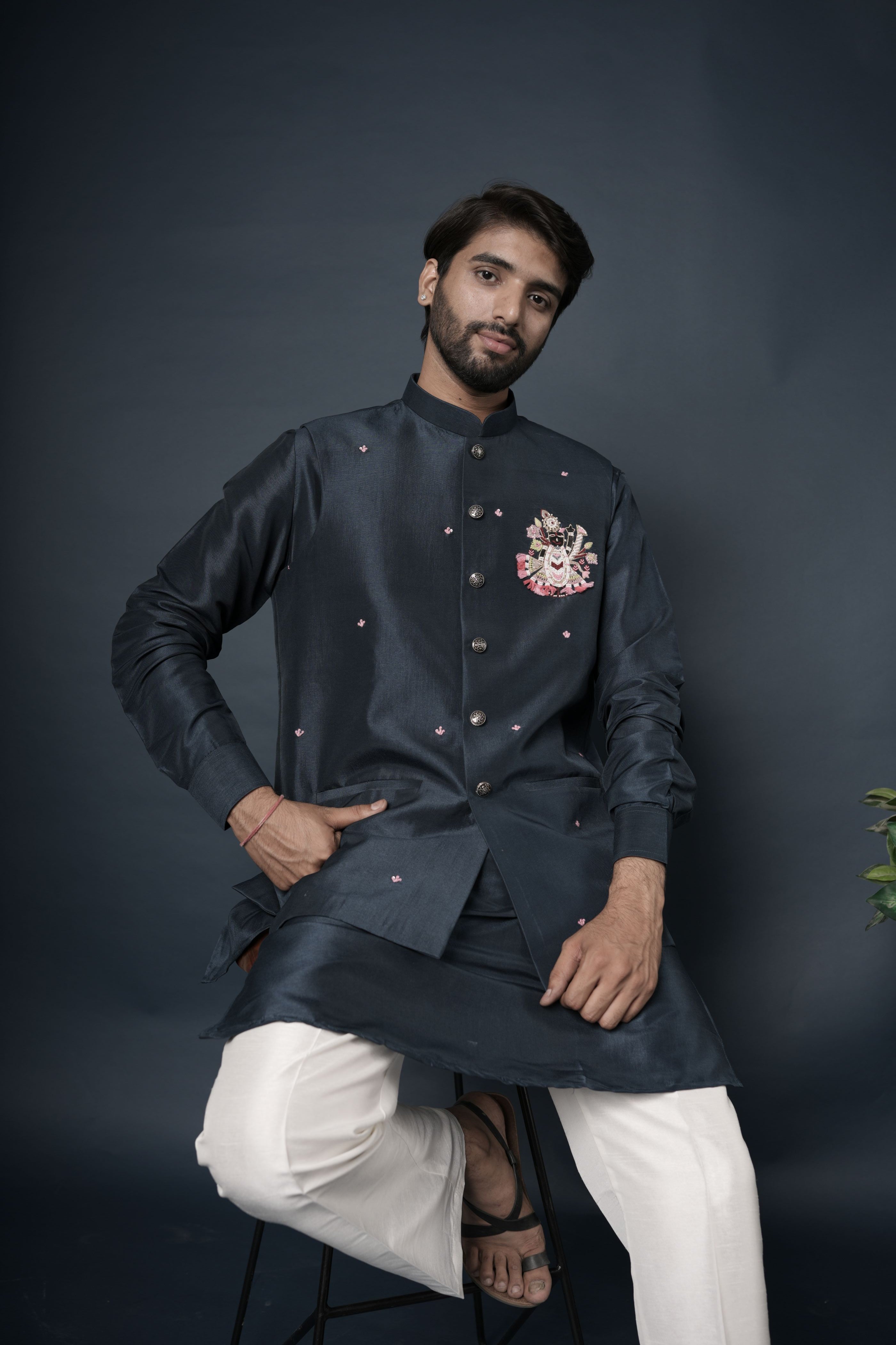 Handwork Nehru Jacket with kurta pyjama set For Men | Modi Jacket 3 piece set | Indian wedding wear outfits | waistcoat | kurta pant with jacket