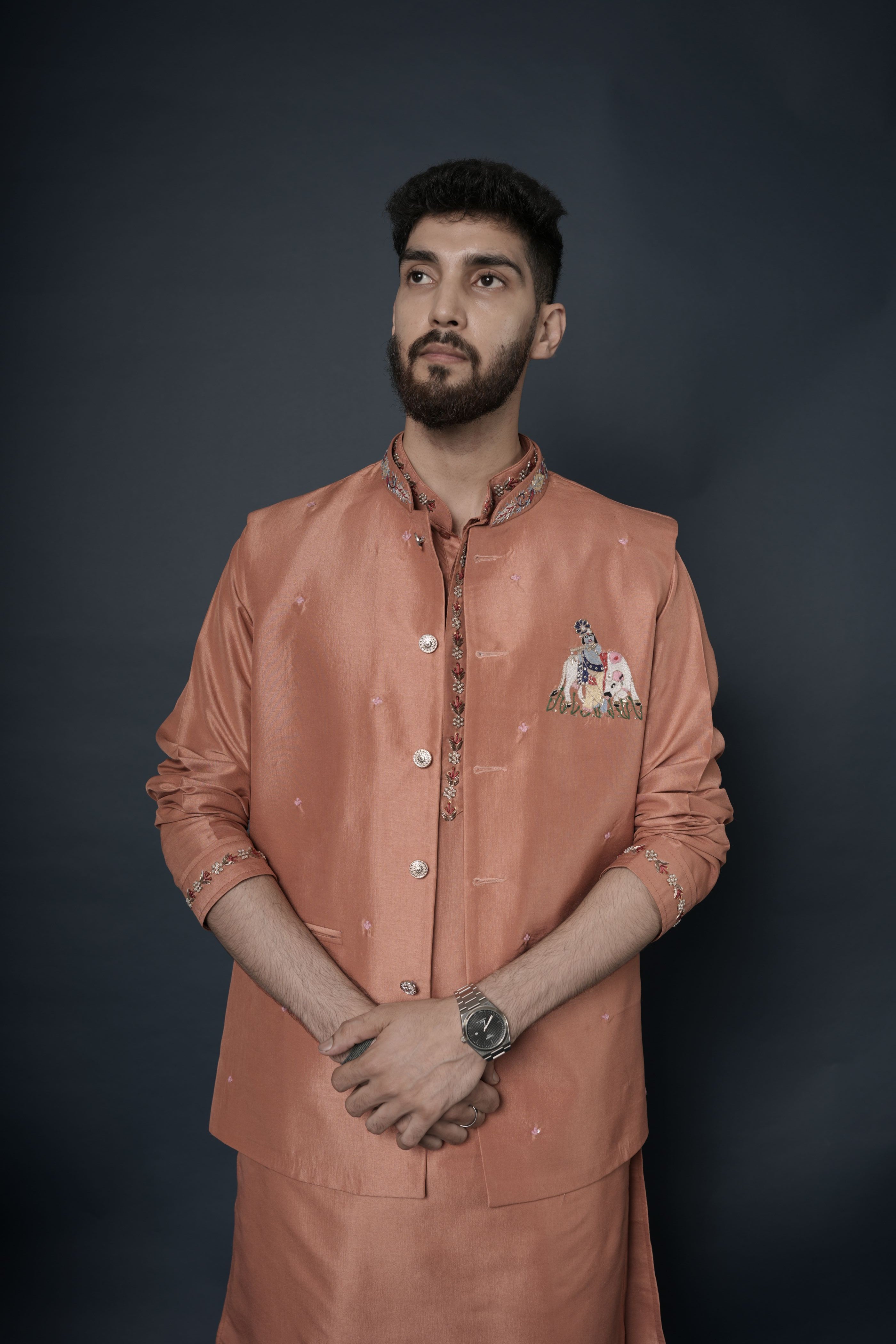 Handwork Nehru Jacket with kurta pyjama set For Men | Modi Jacket 3 piece set | Indian wedding wear outfits | waistcoat | kurta pant with jacket