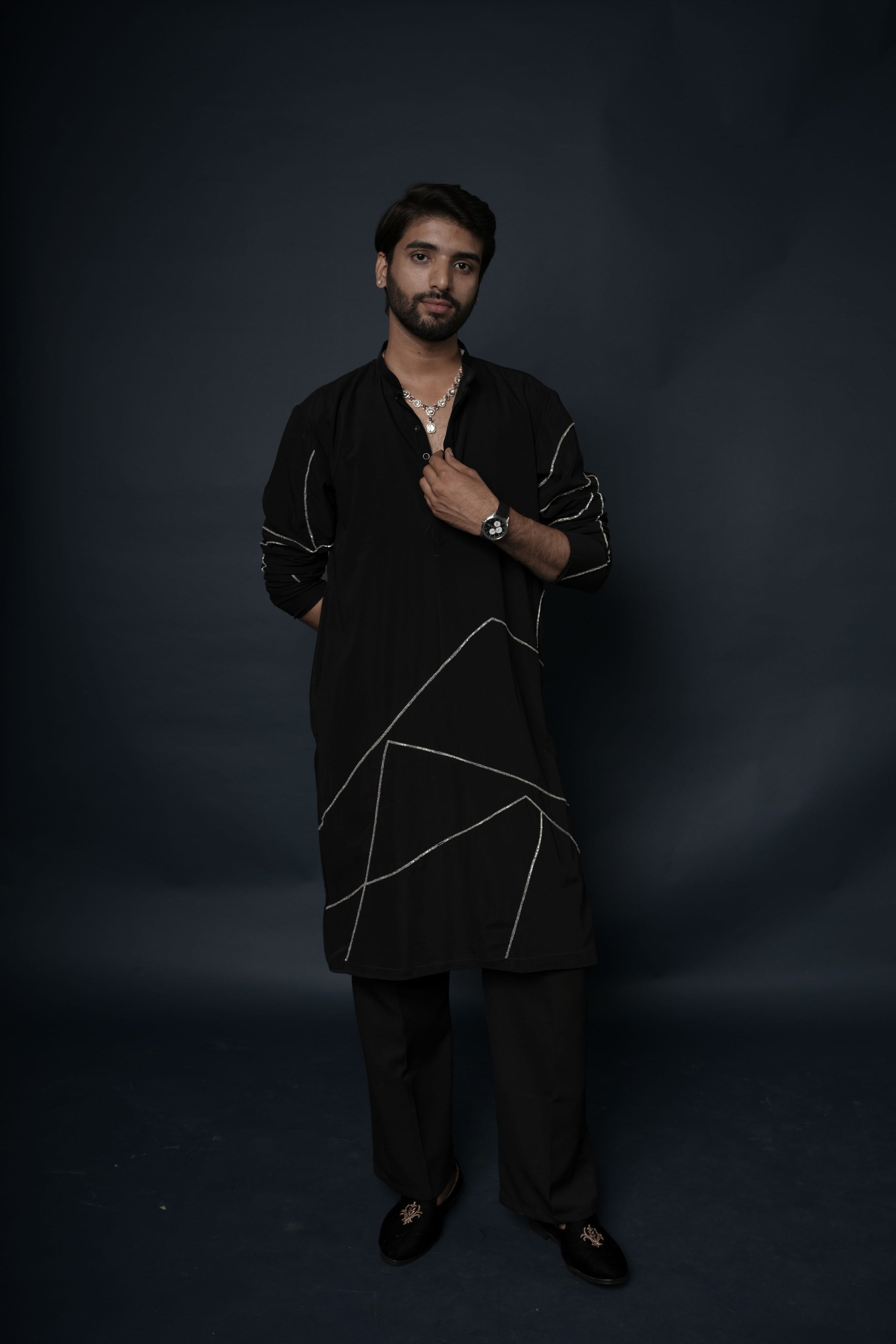 Black Handwork Mens Kurta & Pants Set | Festive Outfit for men | Wedding wear for men | kurta for groom or groomsmen