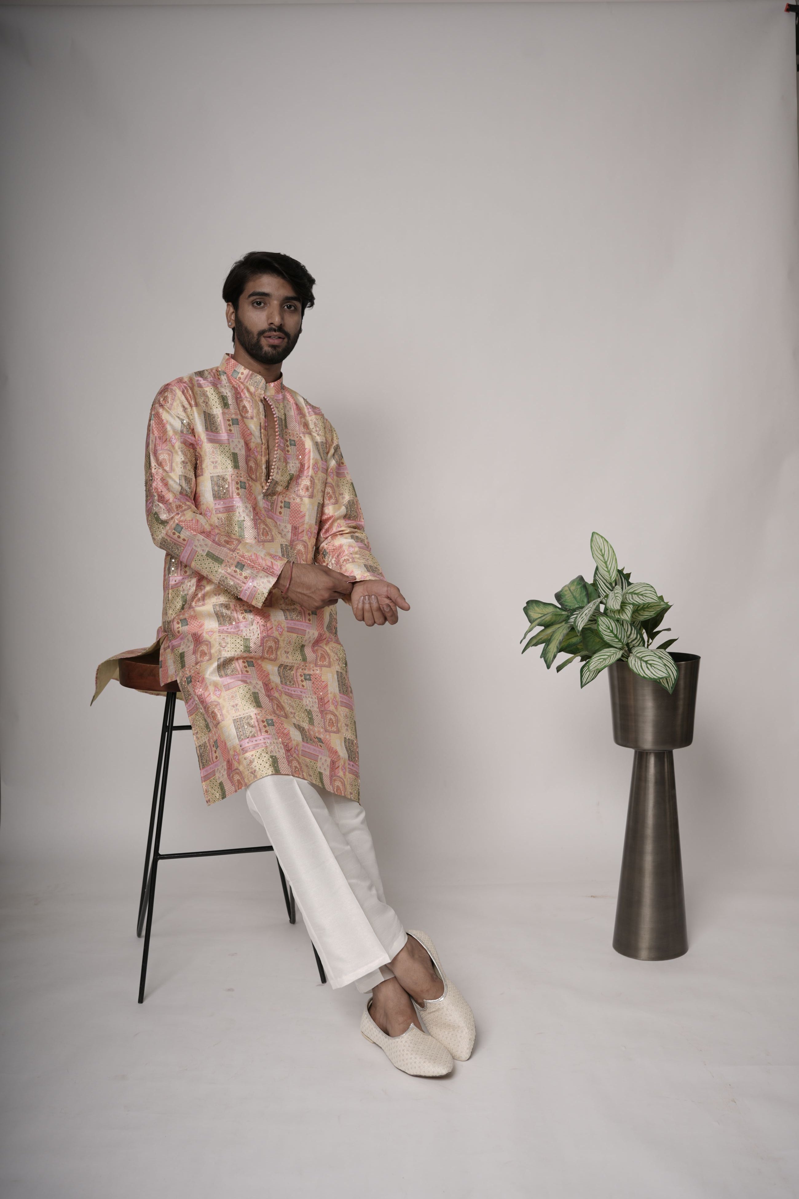 Printed Handwork Mens Kurta & Pants Set | Festive Outfit for men | Wedding wear for men | kurta for groom or groomsmen