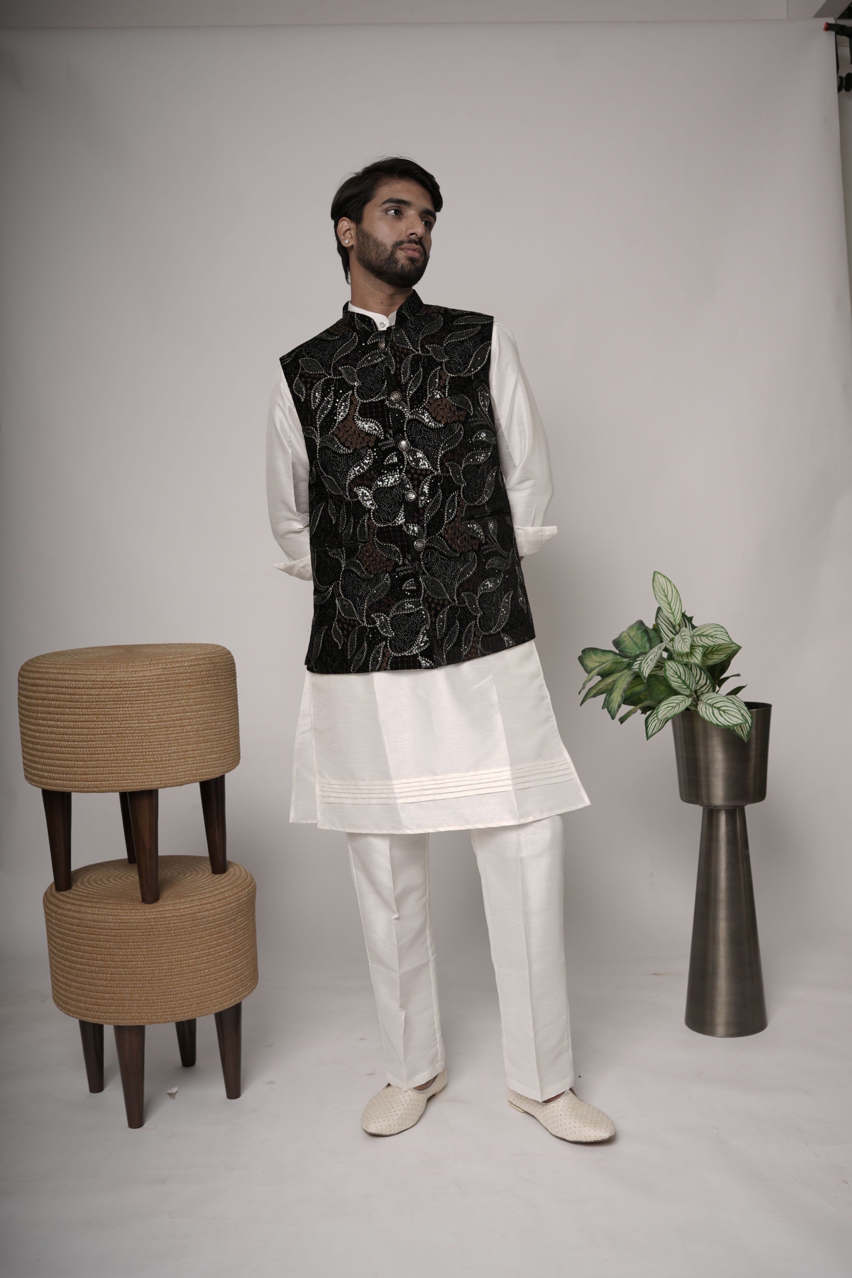 nehru jacket for men | velvet thread work nehru jacket for weddingd and engagement