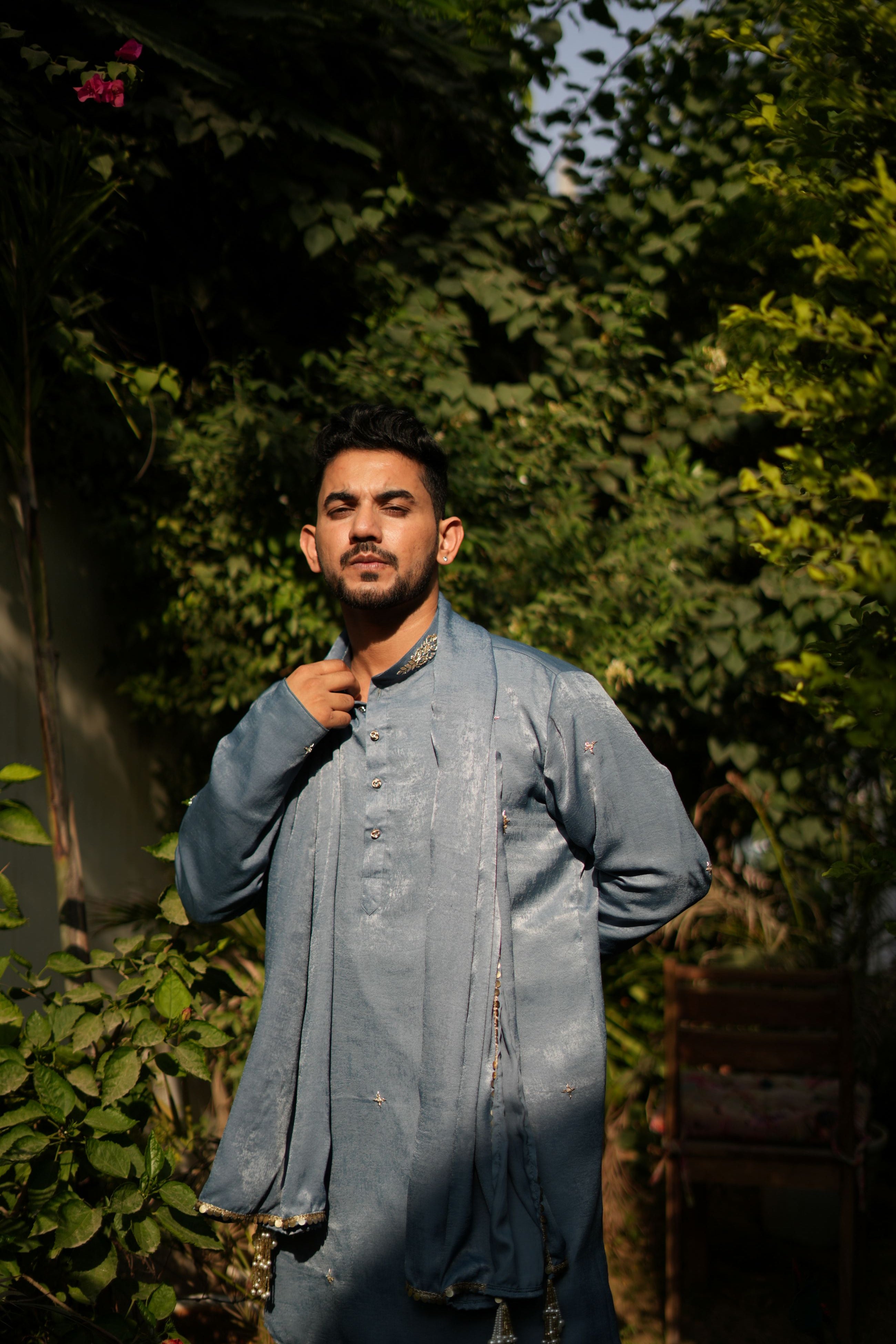Handwork Mens Kurta & Pants Set with dupatta | Festive Outfit for men | Groom or Groomsmen outfit