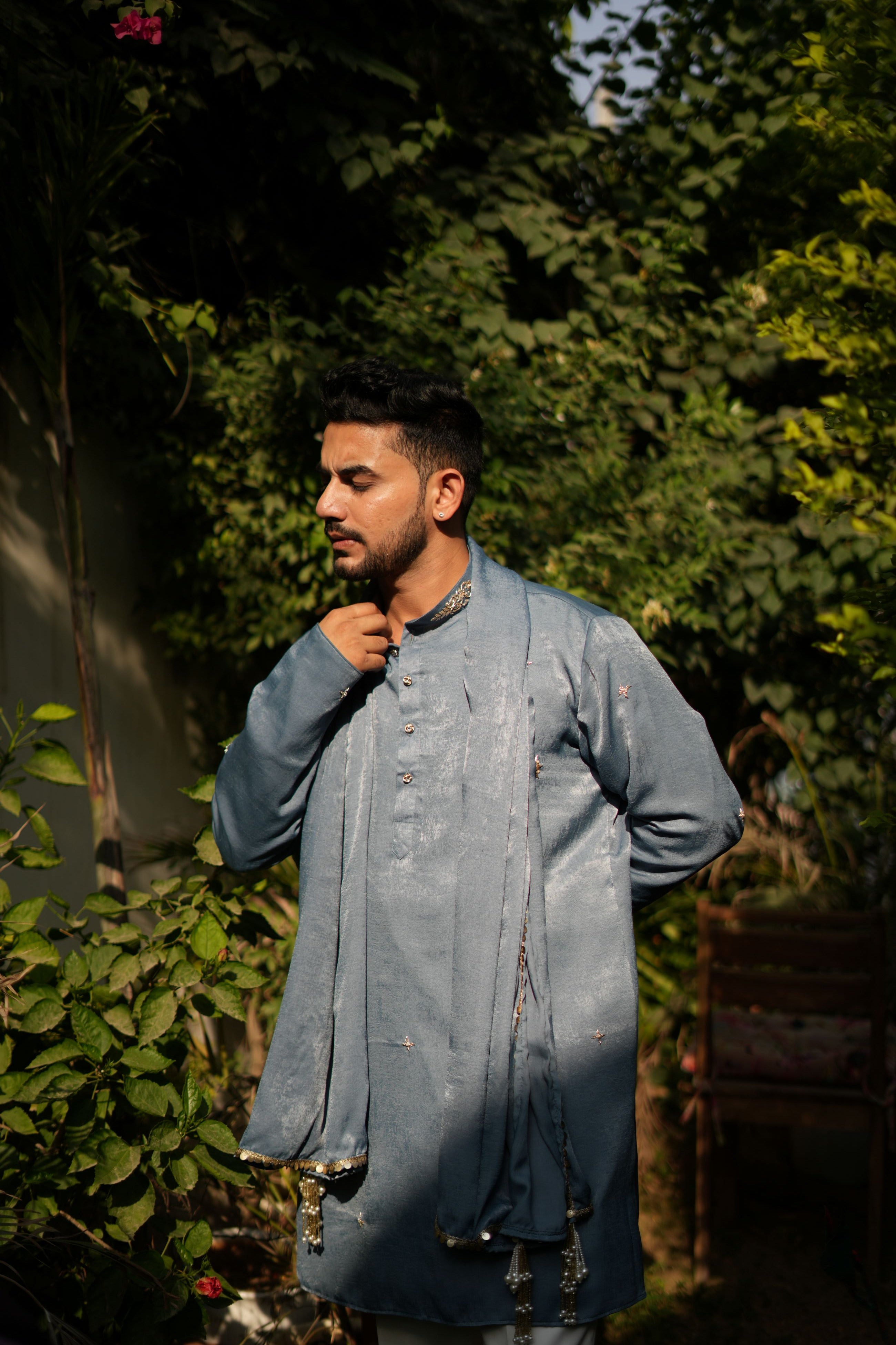 Handwork Mens Kurta & Pants Set with dupatta | Festive Outfit for men | Groom or Groomsmen outfit