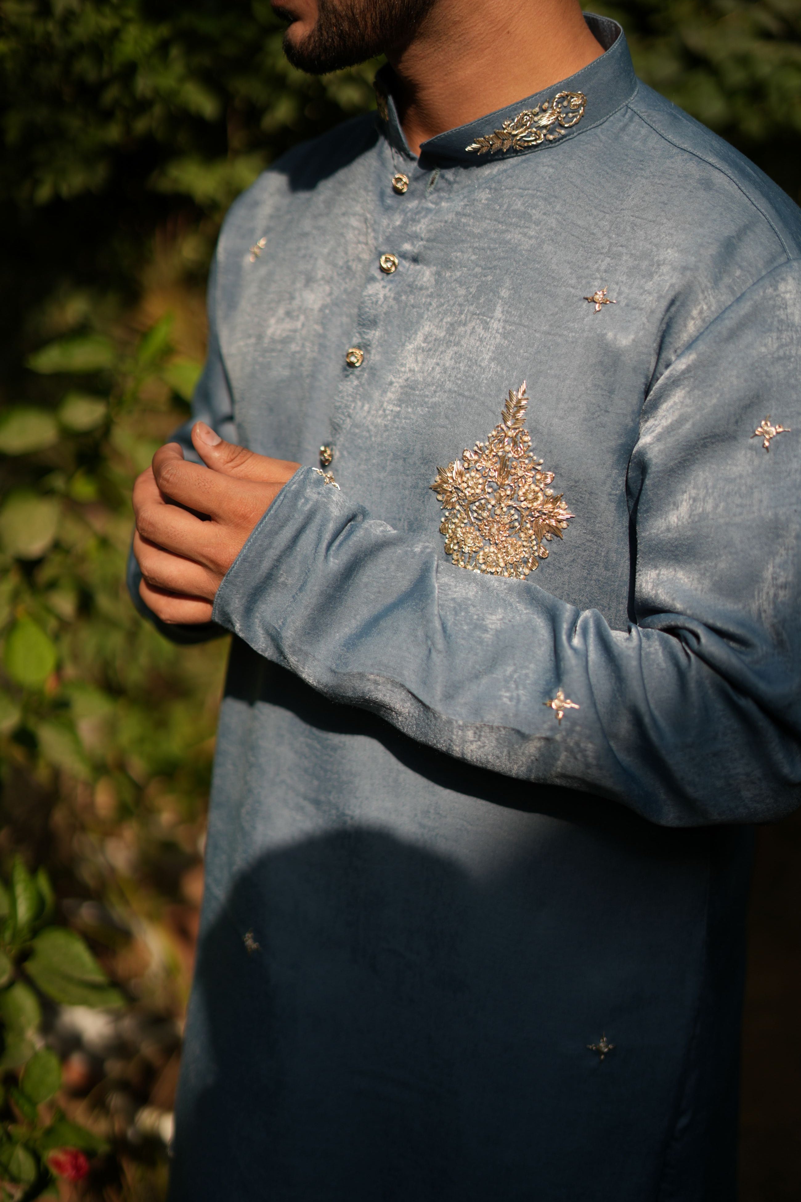 Handwork Mens Kurta & Pants Set with dupatta | Festive Outfit for men | Groom or Groomsmen outfit