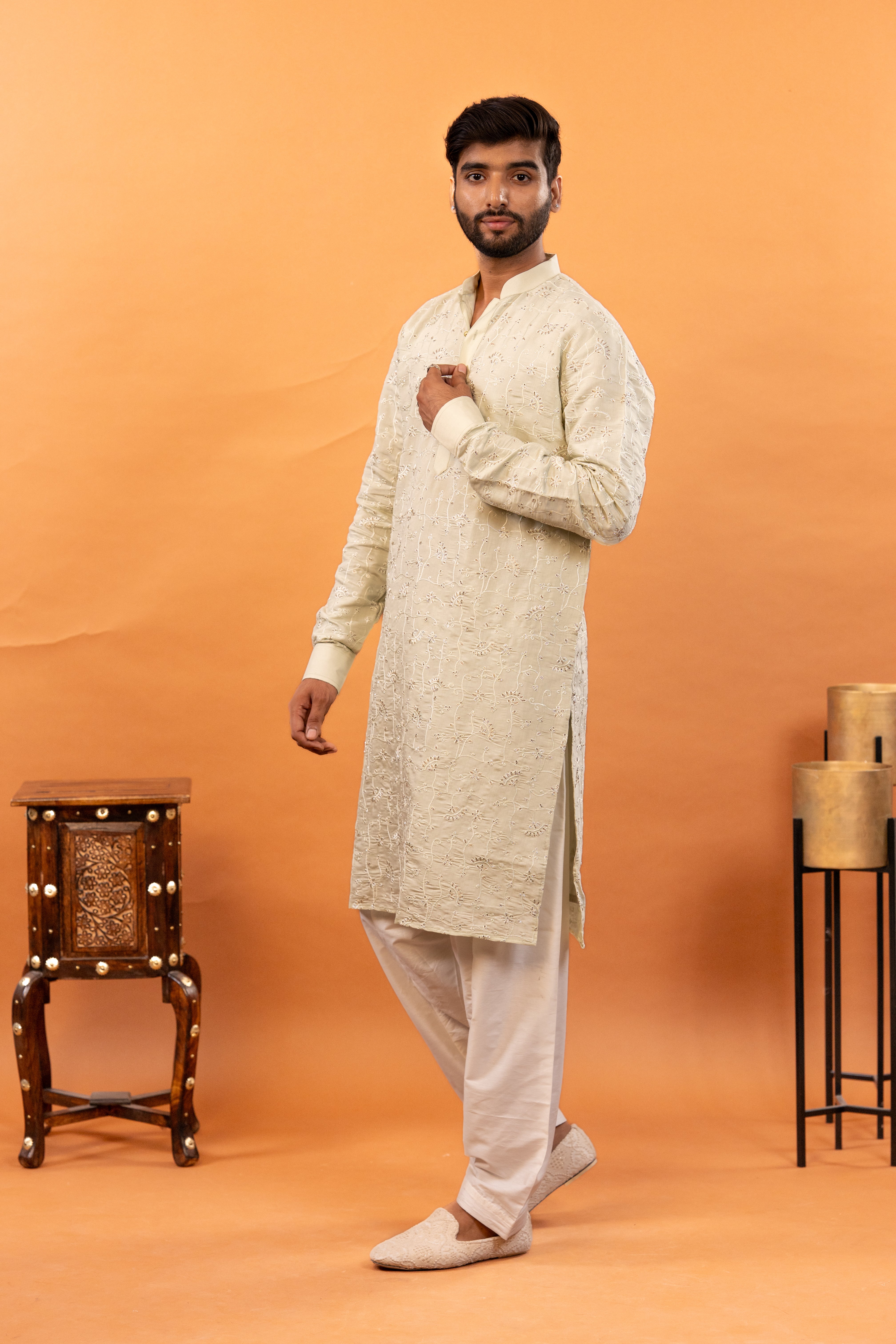 Handwork Mens Kurta & Pants Set | Festive Outfit for men | Groom or Groomsmen outfit