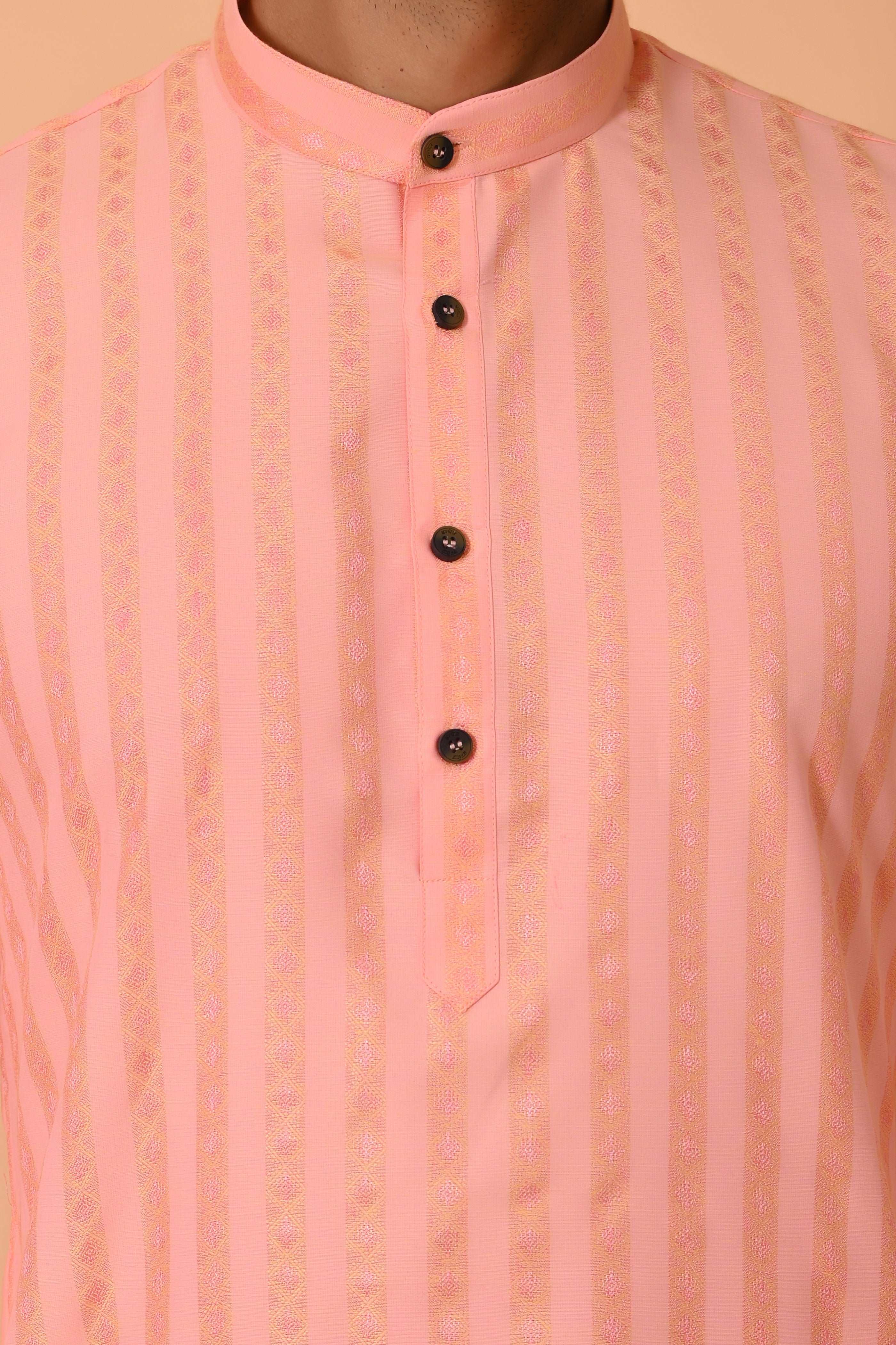 Men's pink Jacquard Silk Kurta Pyjama - Indian Party Suit | Richart Ethnic Traditional Wear