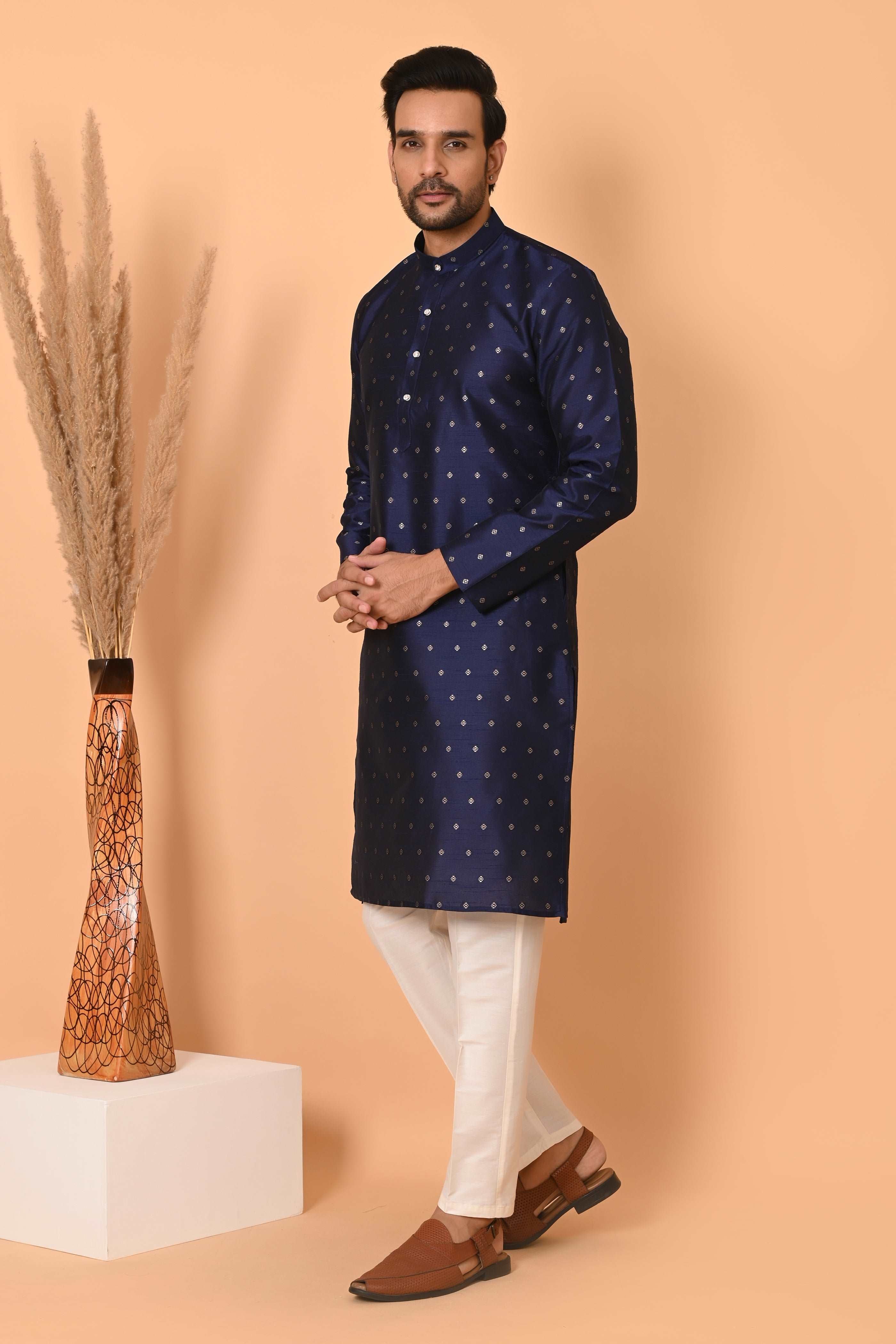 Men's Purple Jacquard silk kurta pajama set ethnic traditional wear Indian party suit kurta men