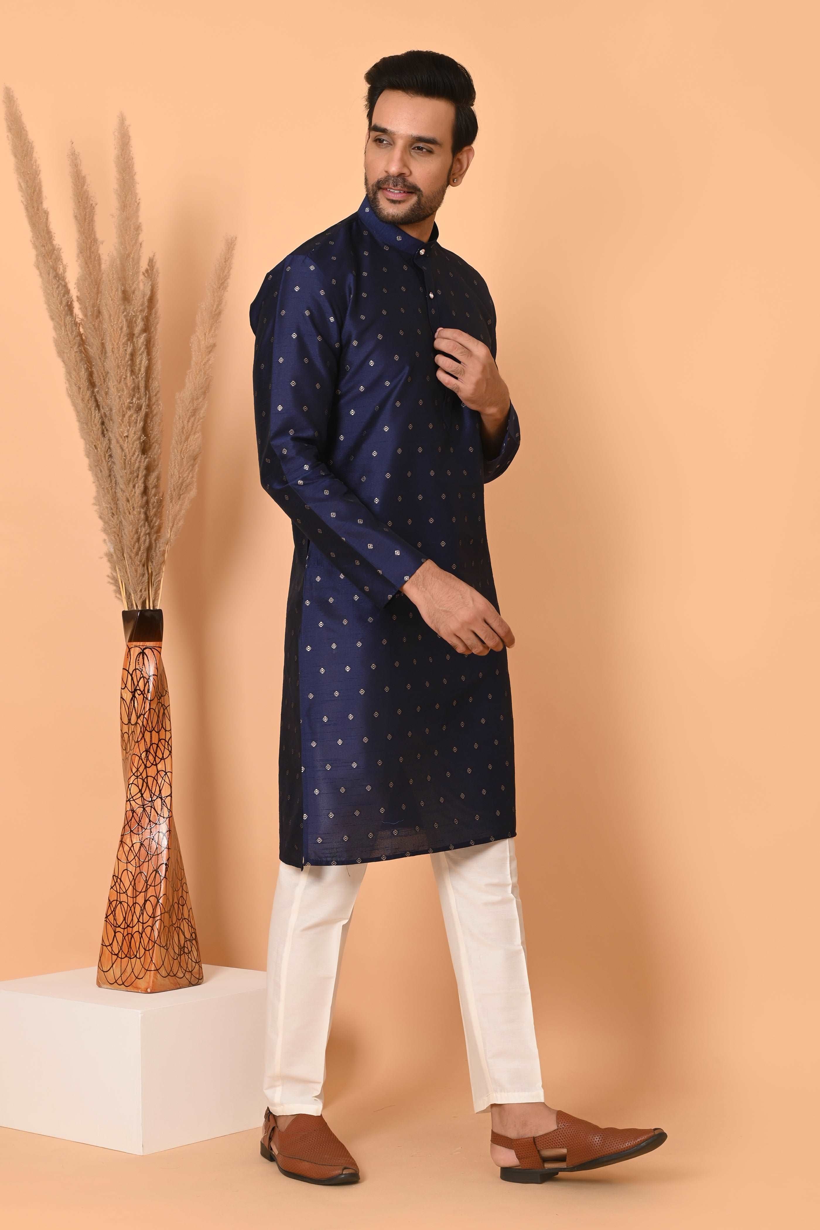 Men's Purple Jacquard silk kurta pajama set ethnic traditional wear Indian party suit kurta men