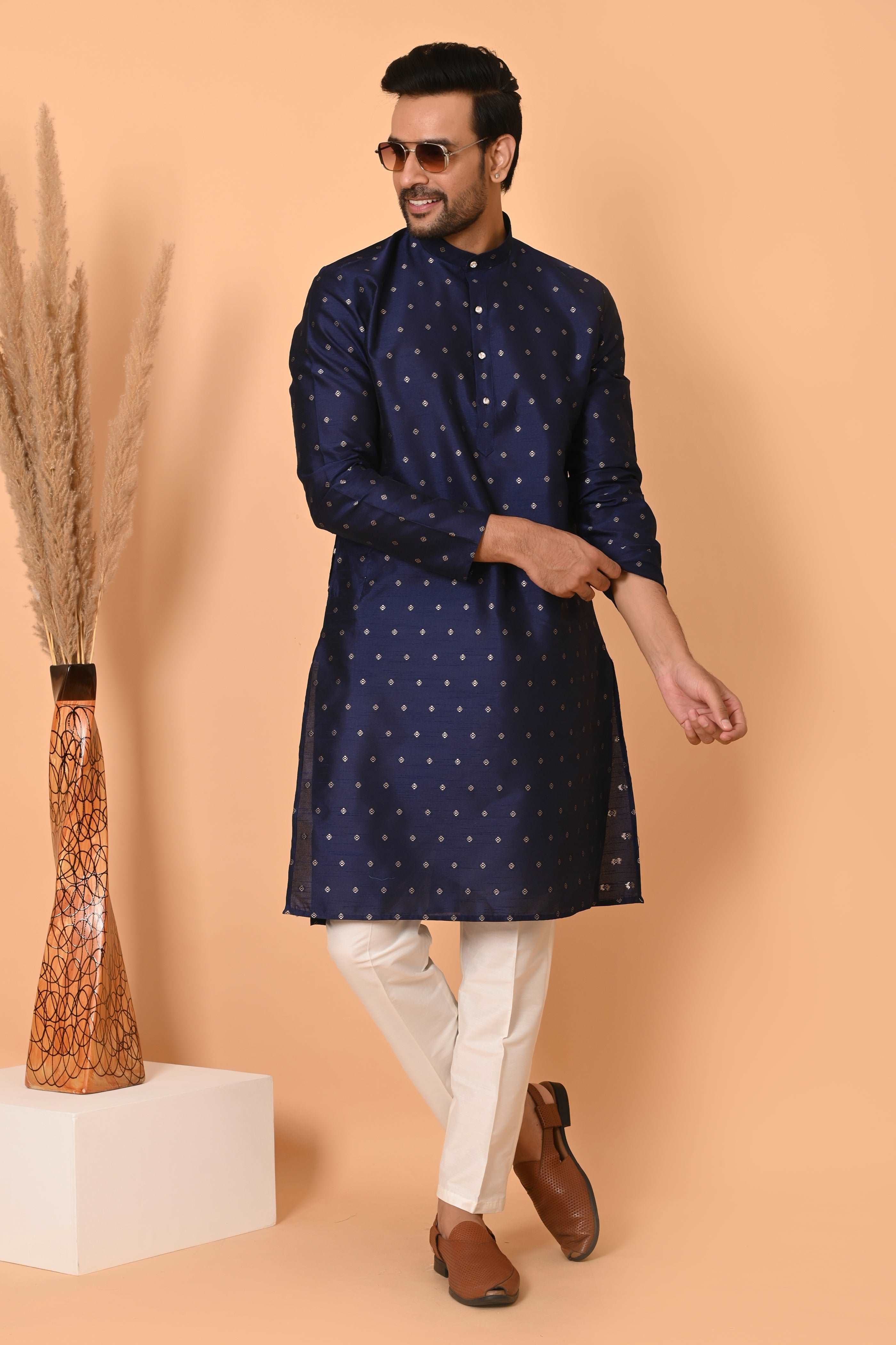 Men's Purple Jacquard silk kurta pajama set ethnic traditional wear Indian party suit kurta men