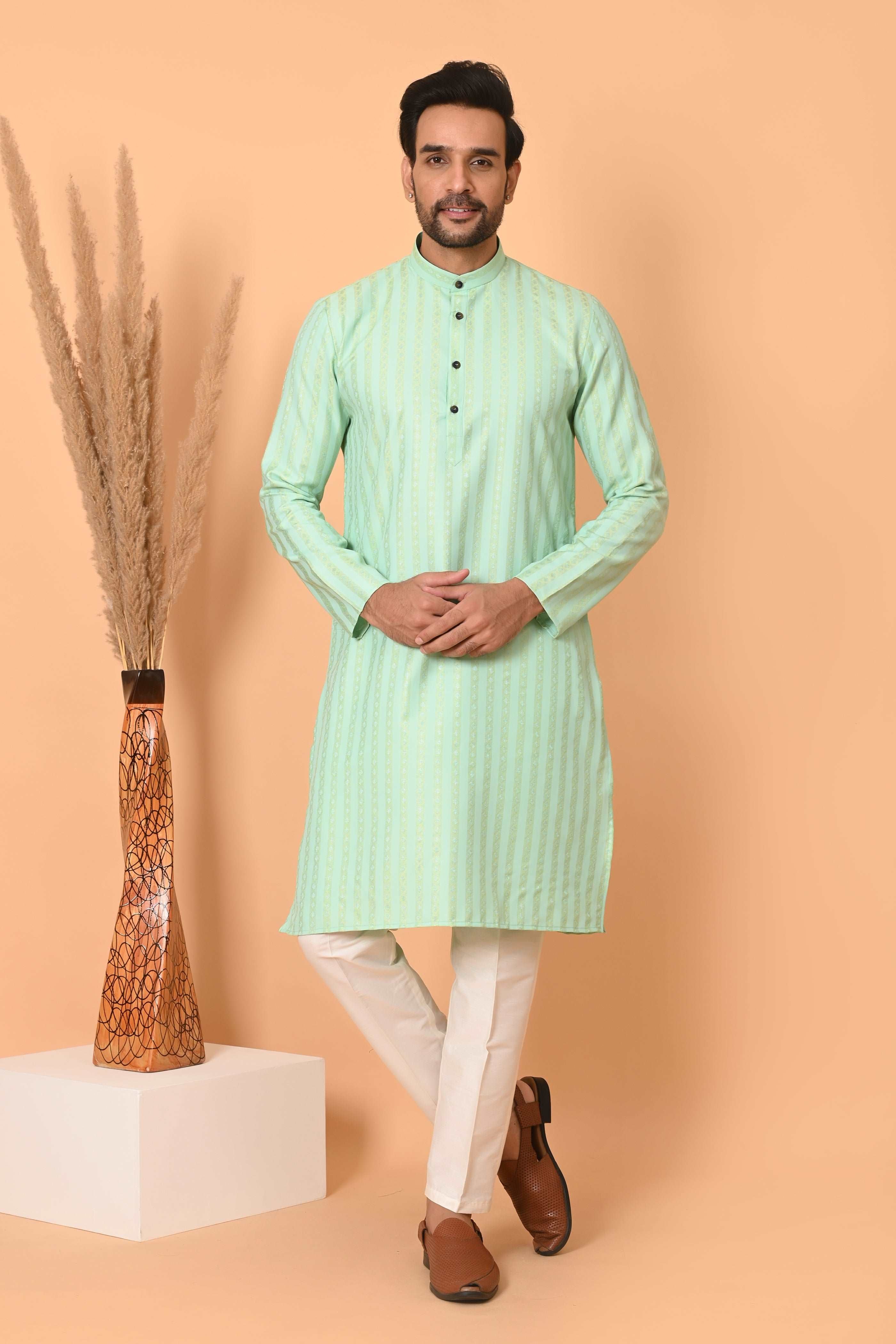 sea green kurta set for men festive wedding Men Kurta Pajama, Kurta Churidar, Indian Wear